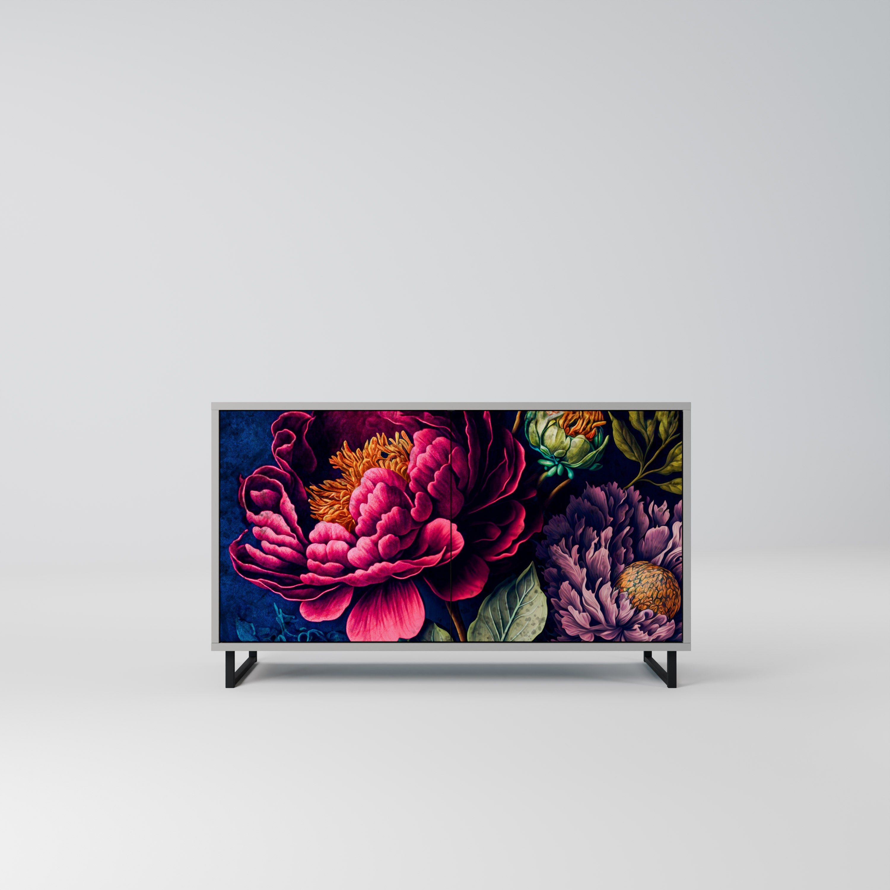 Buffet 2 portes BLOOMING ELEGANCE finition grise