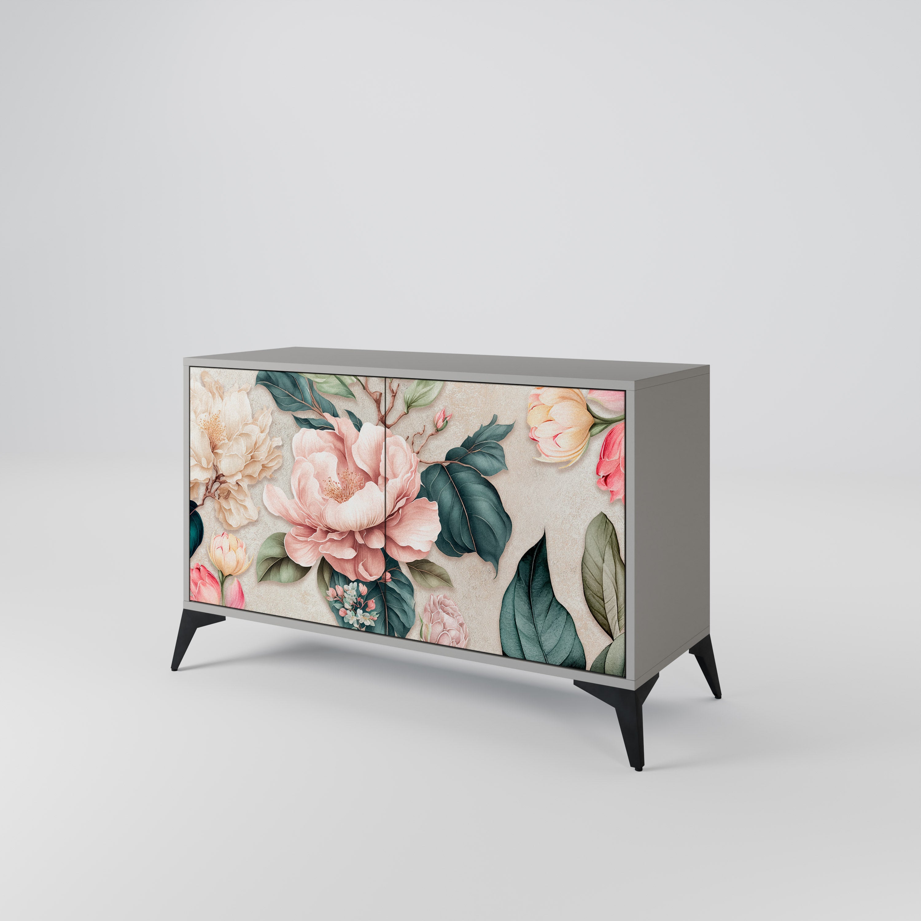 Buffet 2 portes FLORAL GRACE finition grise
