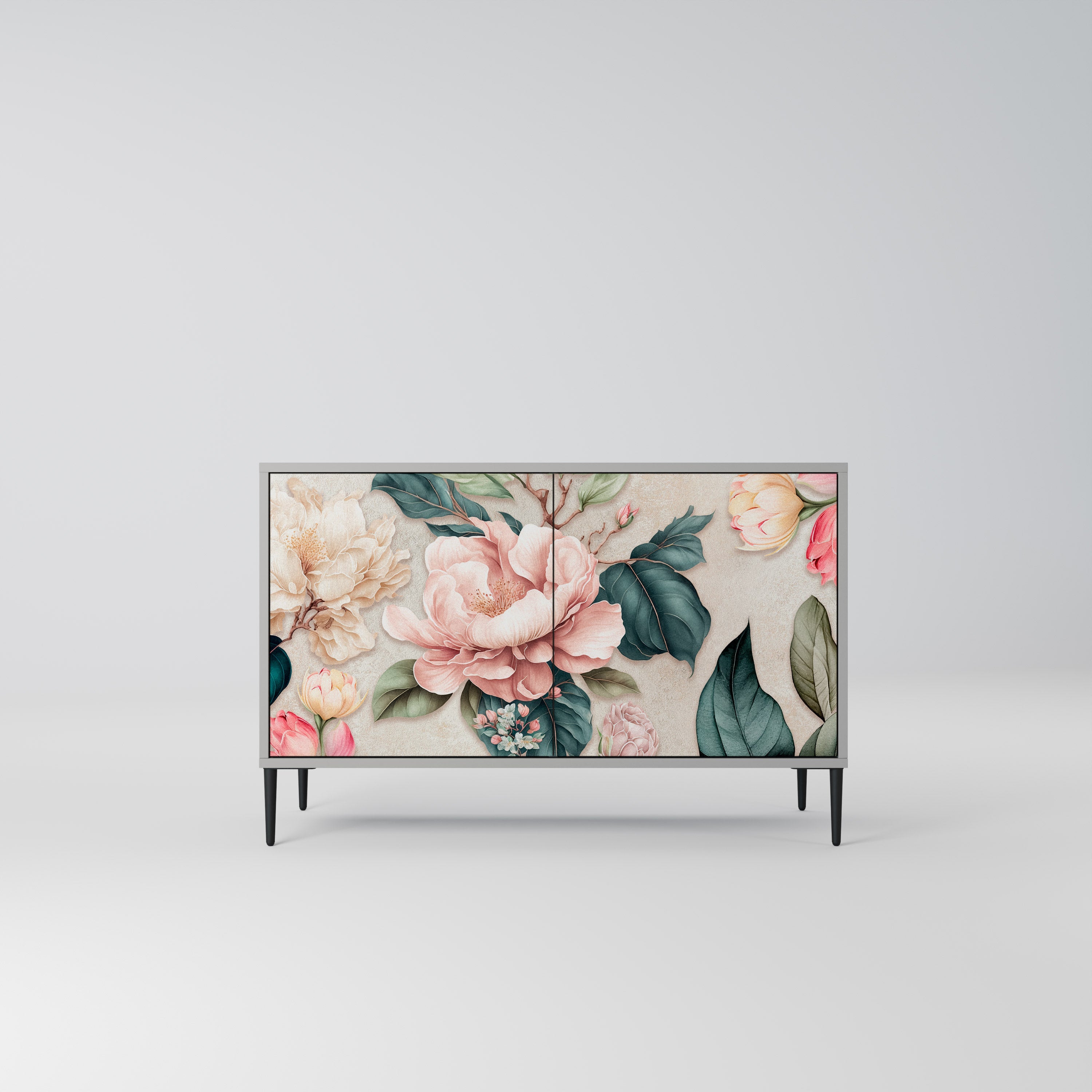 Buffet 2 portes FLORAL GRACE finition grise