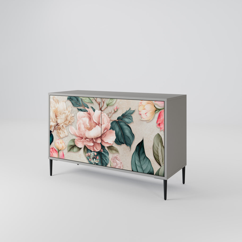Buffet 2 portes FLORAL GRACE finition grise