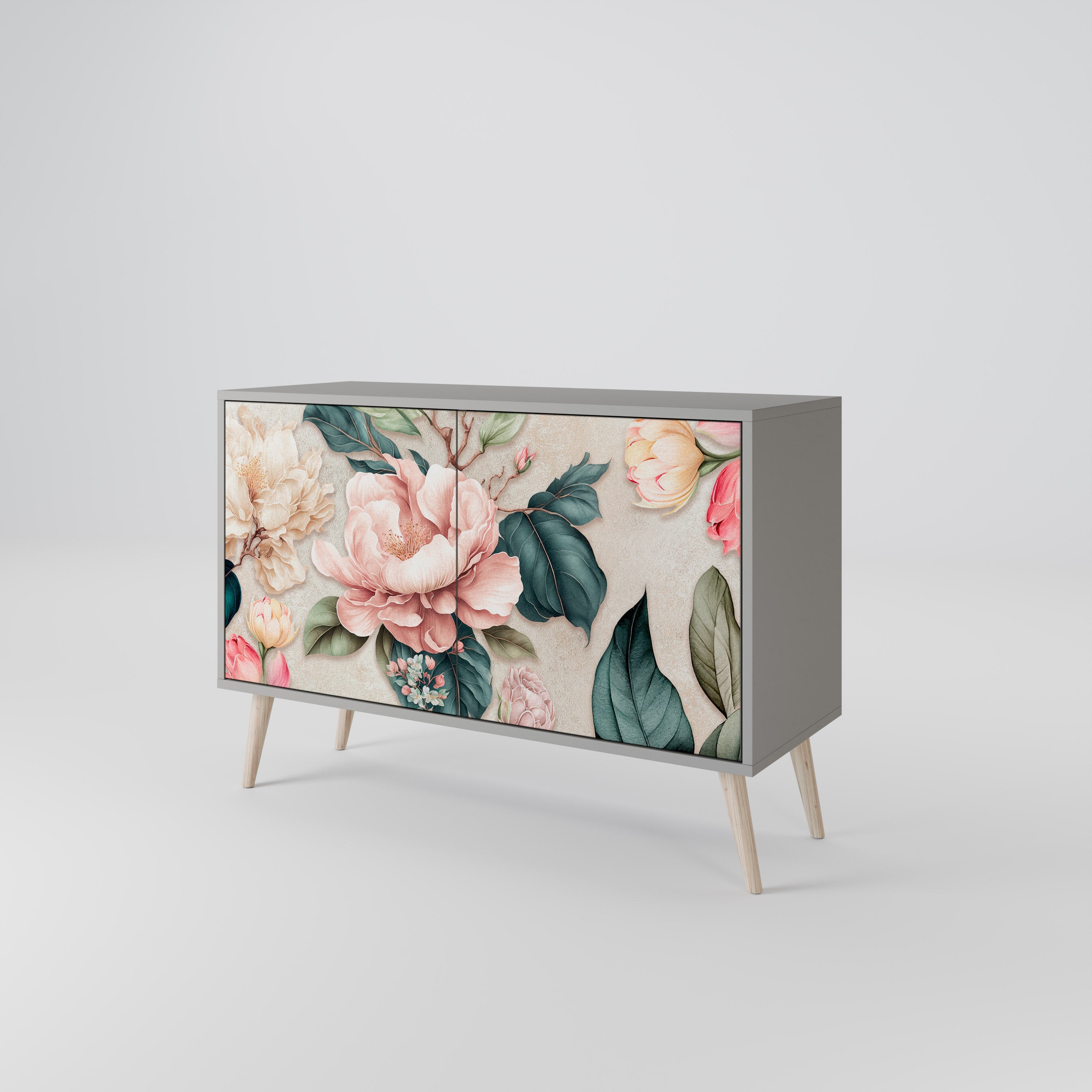 Buffet 2 portes FLORAL GRACE finition grise