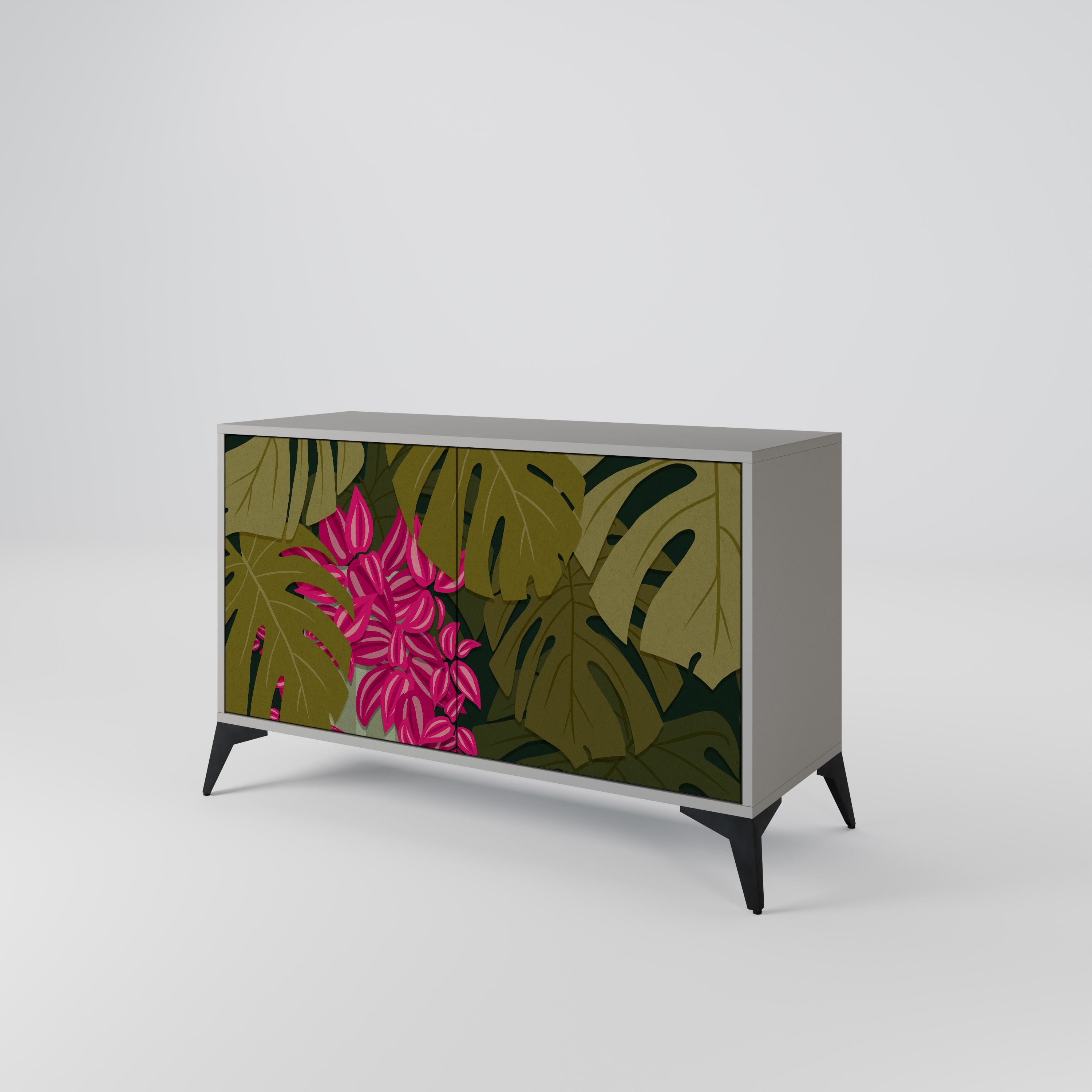 Buffet 2 portes TROPICAL BEAUTY en finition grise