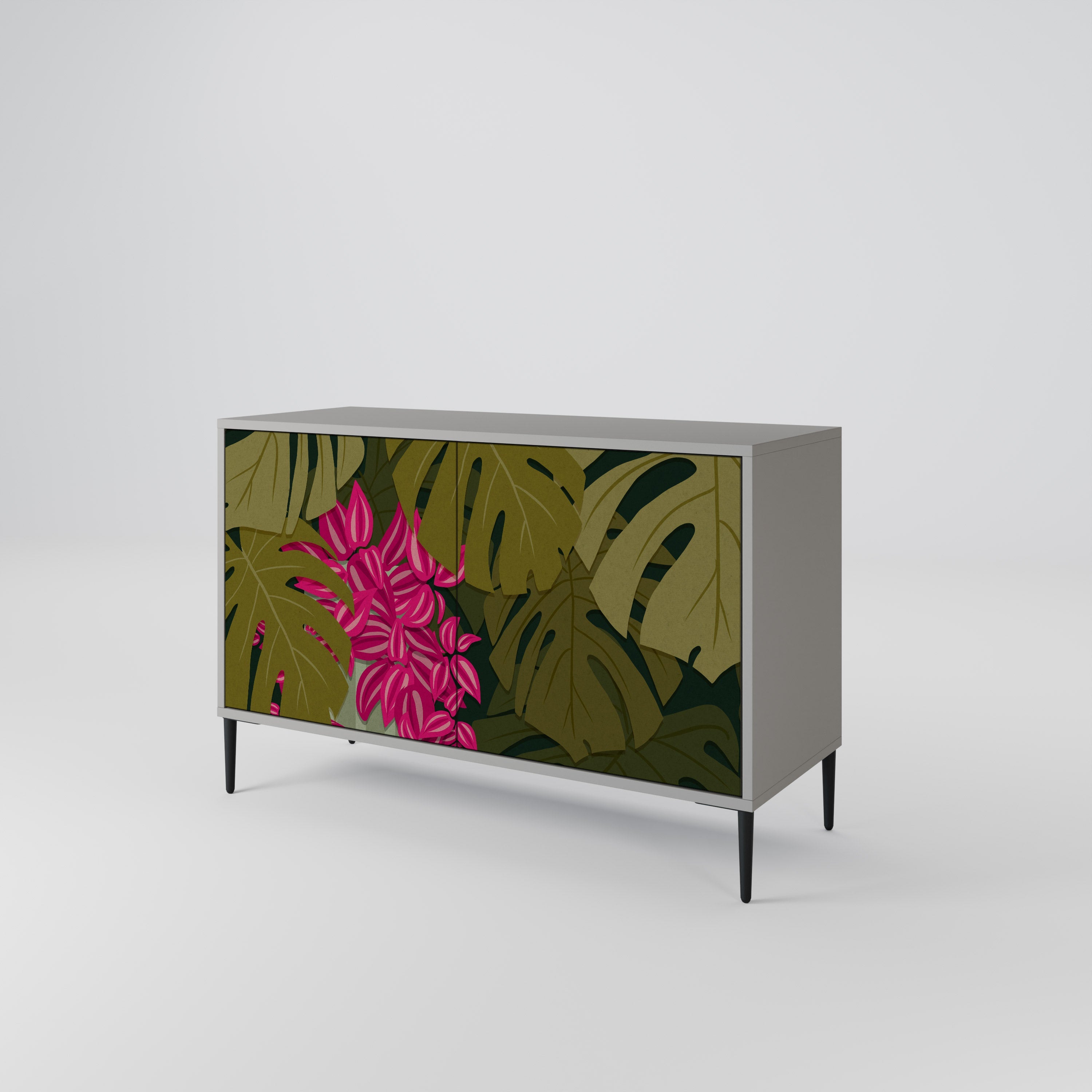 Buffet 2 portes TROPICAL BEAUTY en finition grise