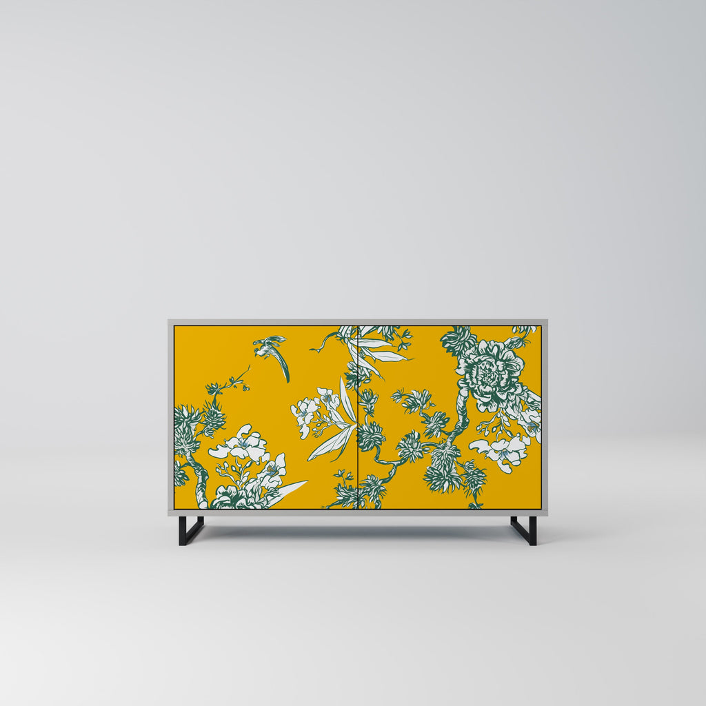 Buffet 2 portes YELLOW CHINOISERIE en finition grise