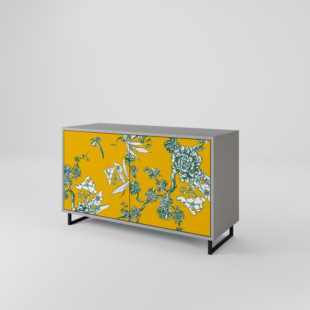 Buffet 2 portes YELLOW CHINOISERIE en finition grise