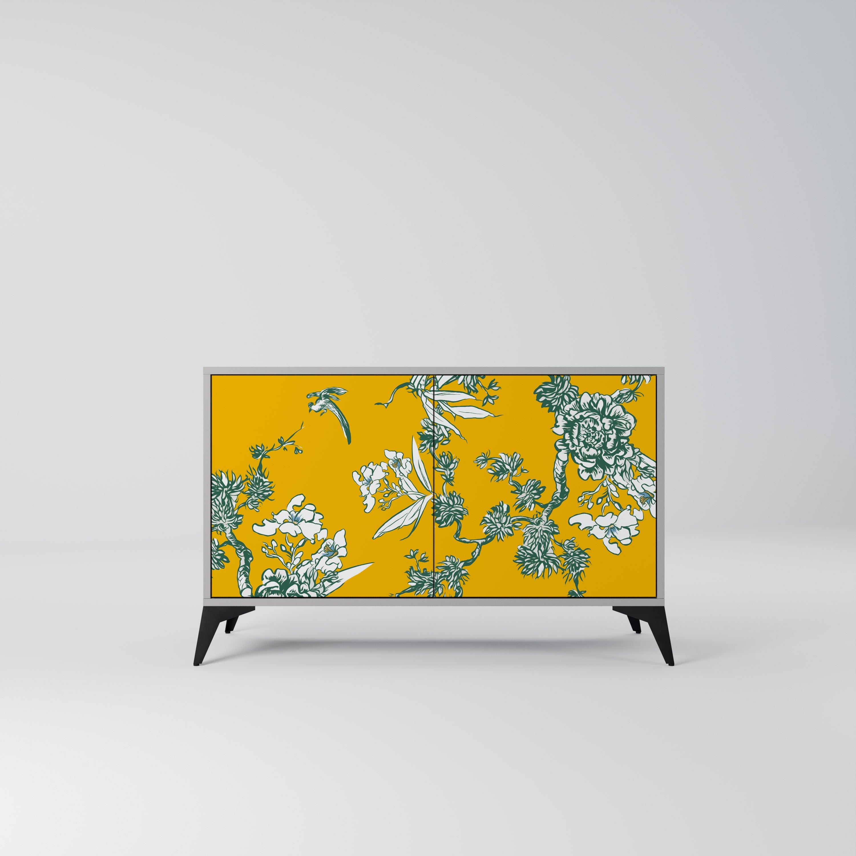 Buffet 2 portes YELLOW CHINOISERIE en finition grise