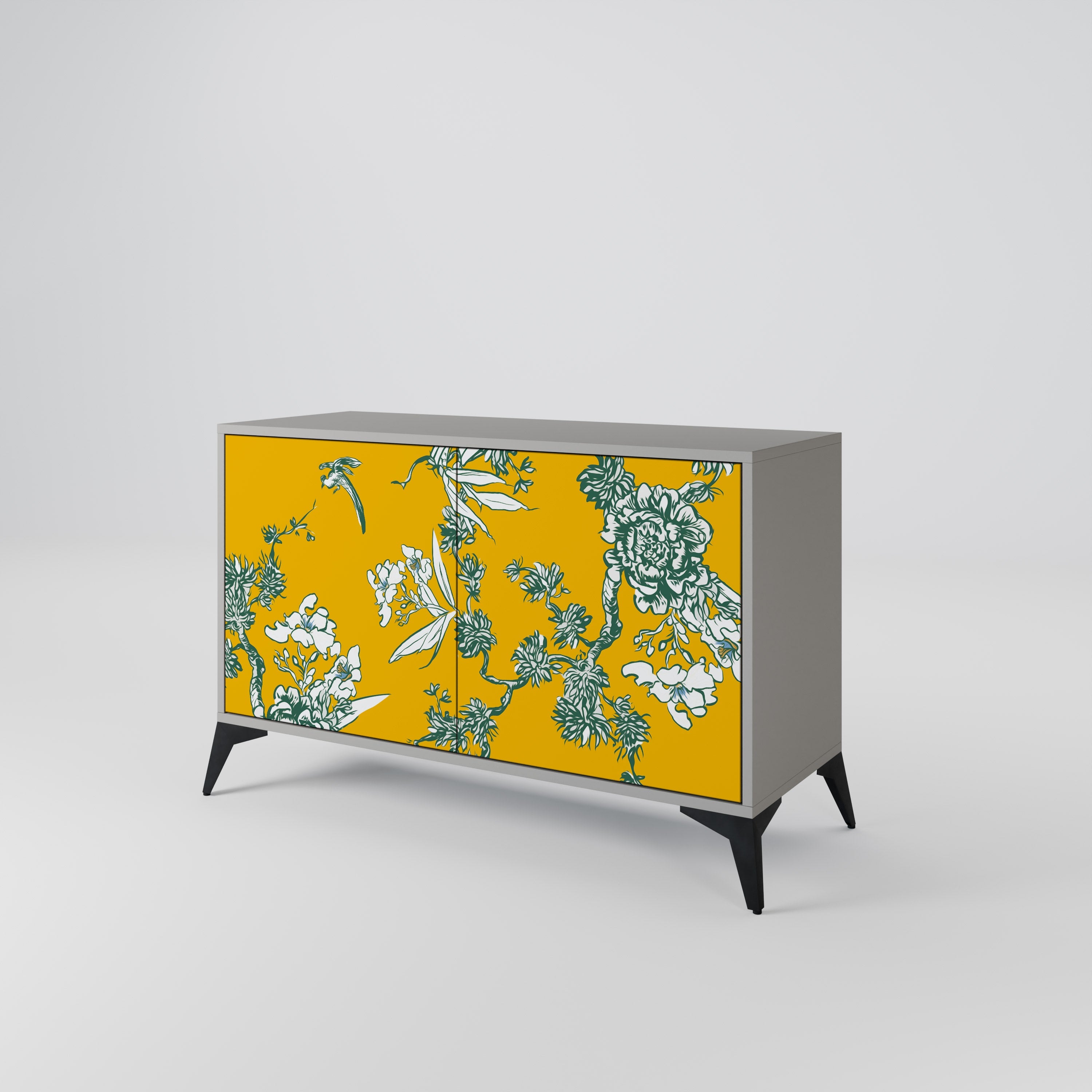 Buffet 2 portes YELLOW CHINOISERIE en finition grise