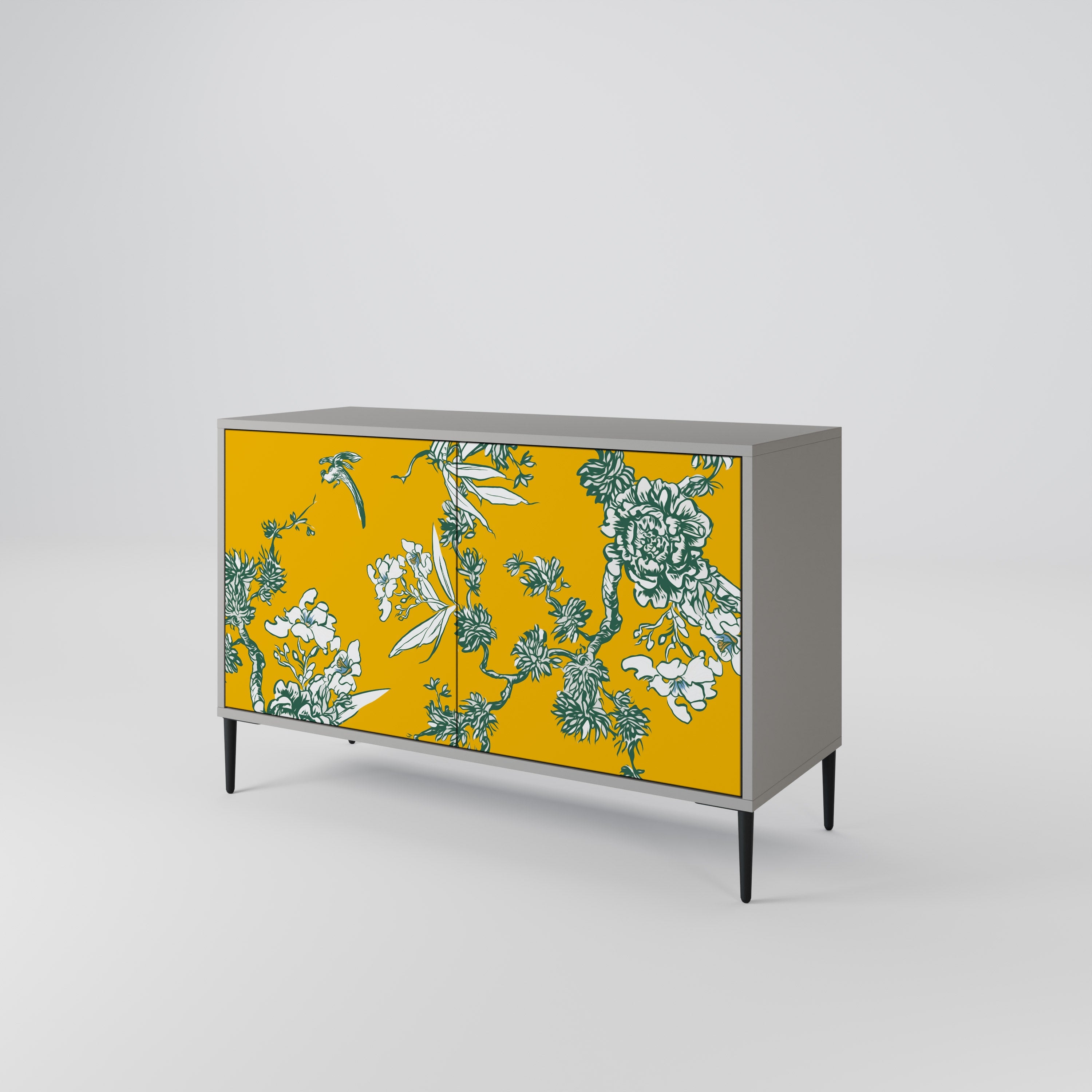 Buffet 2 portes YELLOW CHINOISERIE en finition grise
