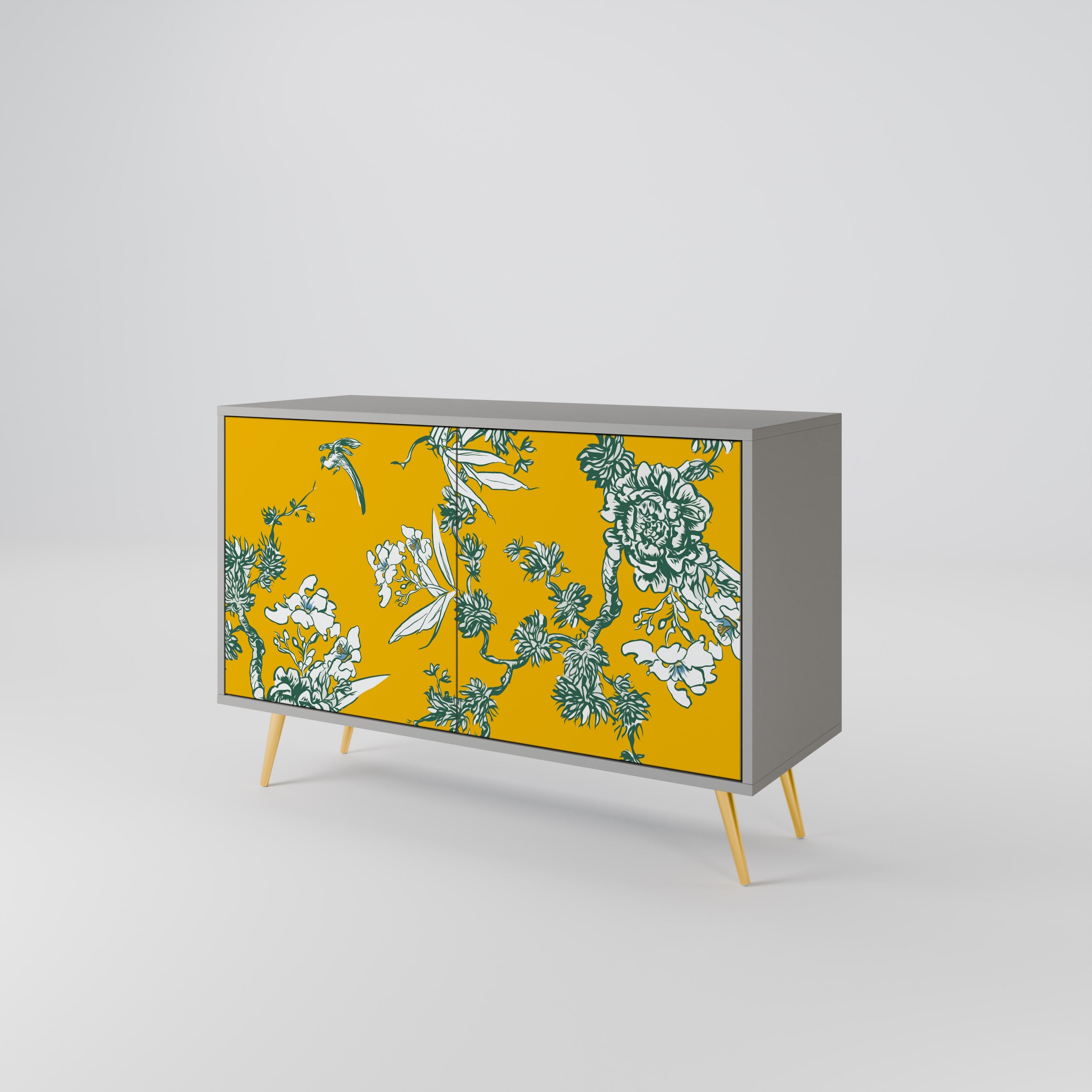Buffet 2 portes YELLOW CHINOISERIE en finition grise