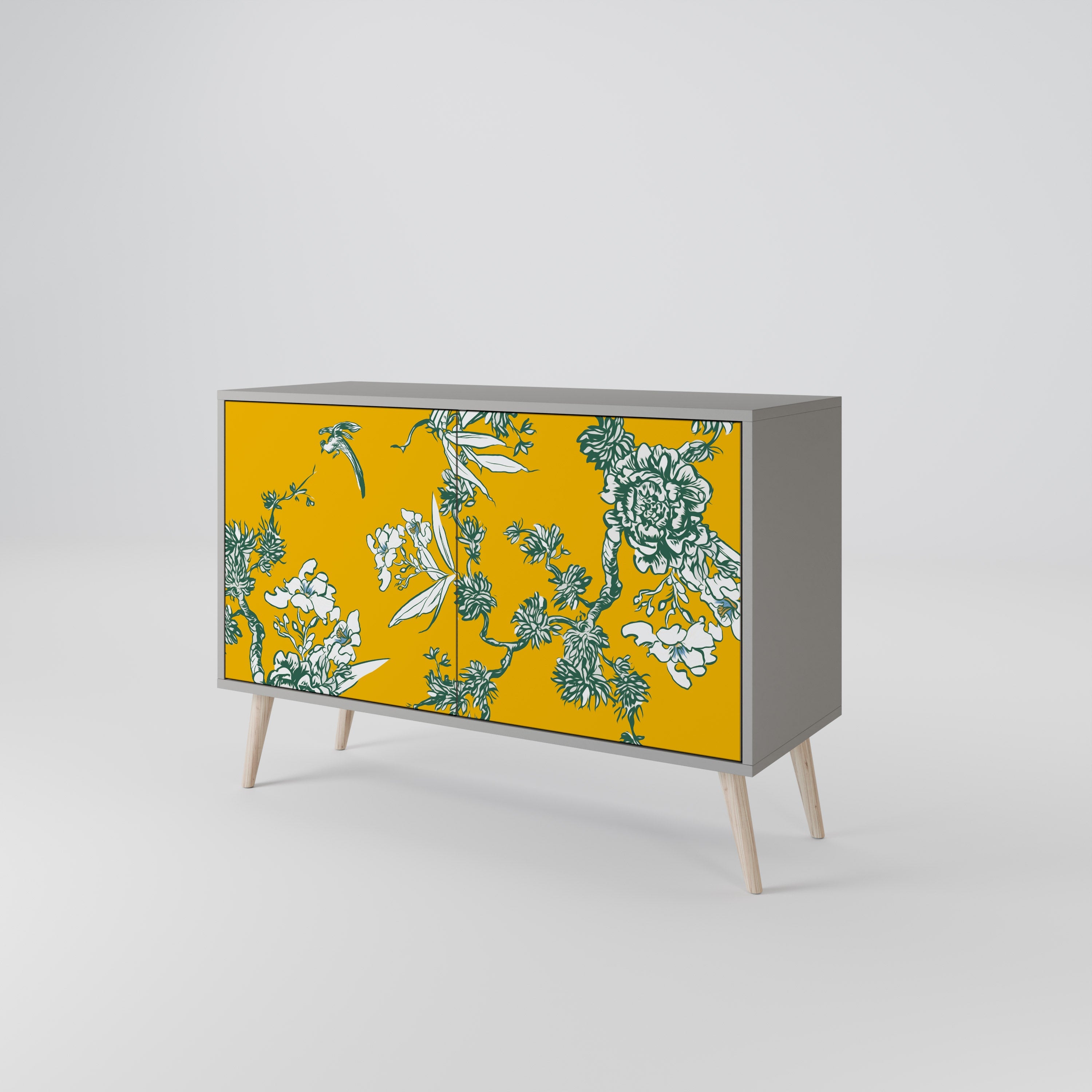 Buffet 2 portes YELLOW CHINOISERIE en finition grise