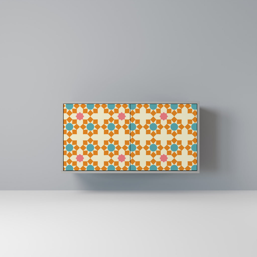 Buffet 2 portes à décor floral, finition grise