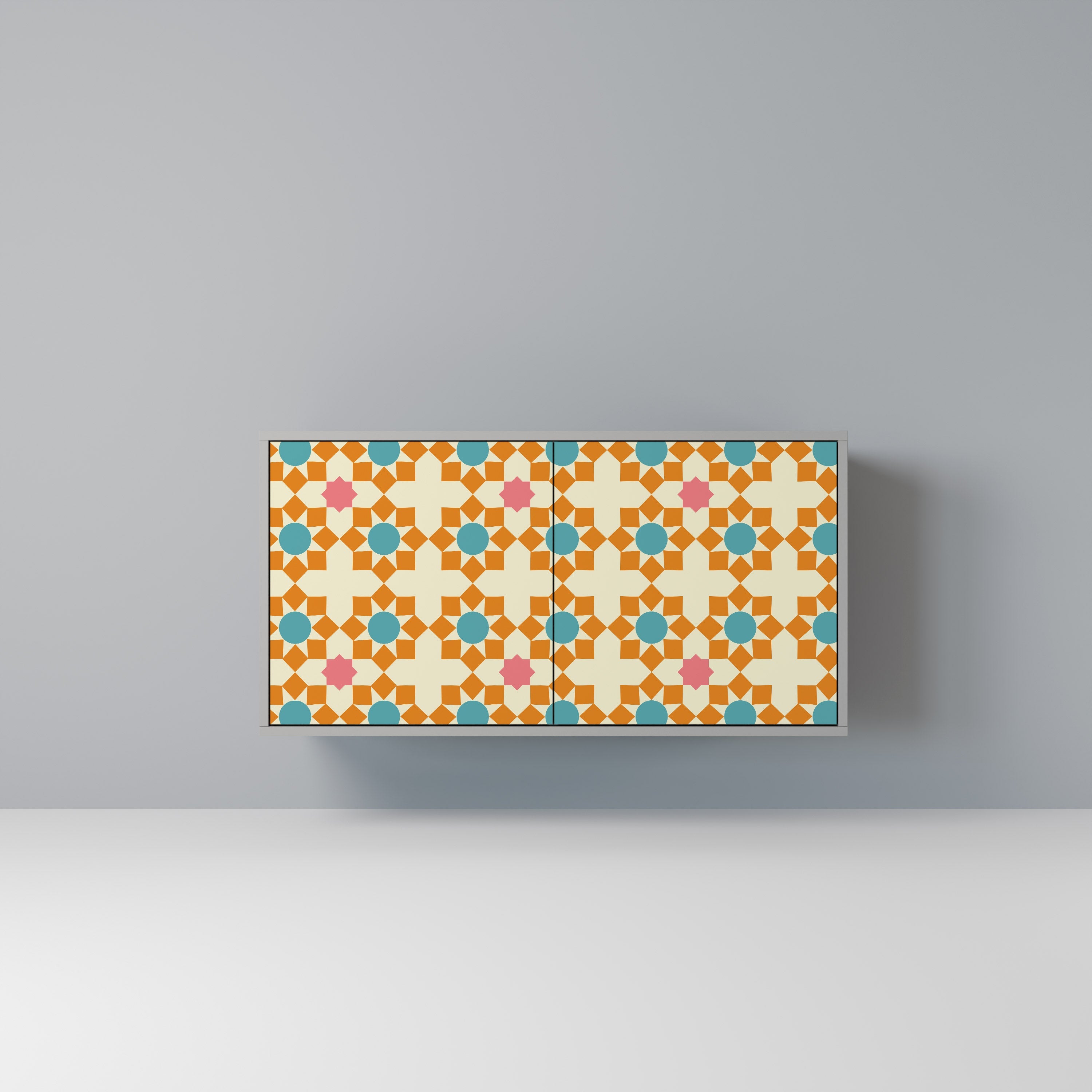 Buffet 2 portes à décor floral, finition grise