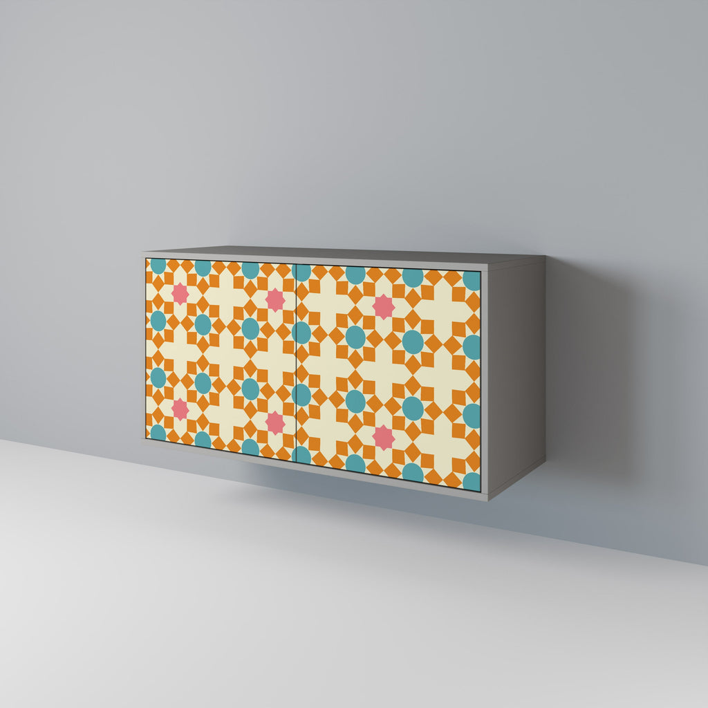 Buffet 2 portes à décor floral, finition grise