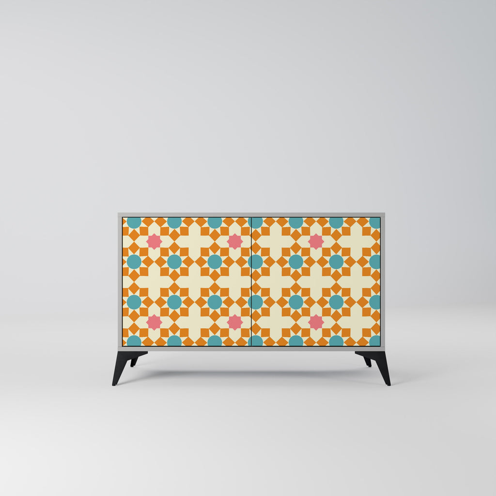 Buffet 2 portes à décor floral, finition grise