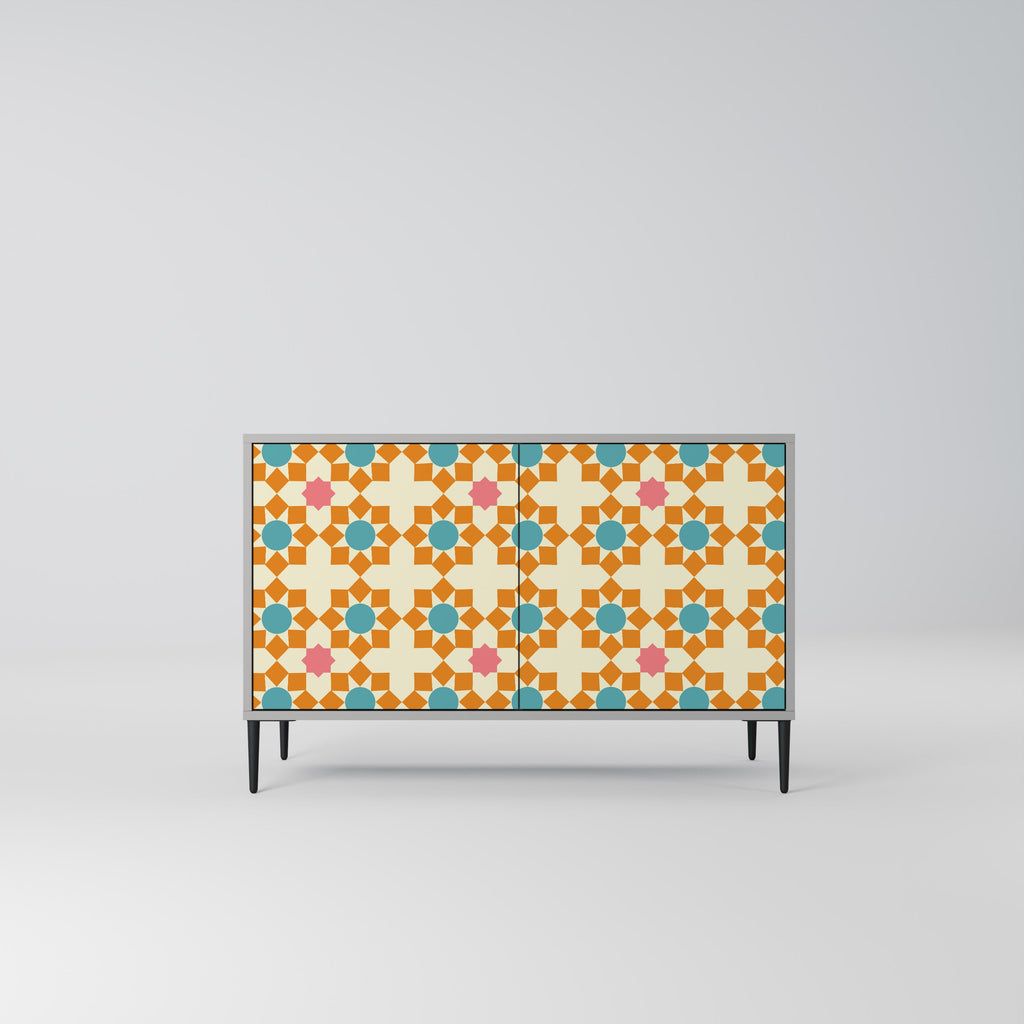 Buffet 2 portes à décor floral, finition grise