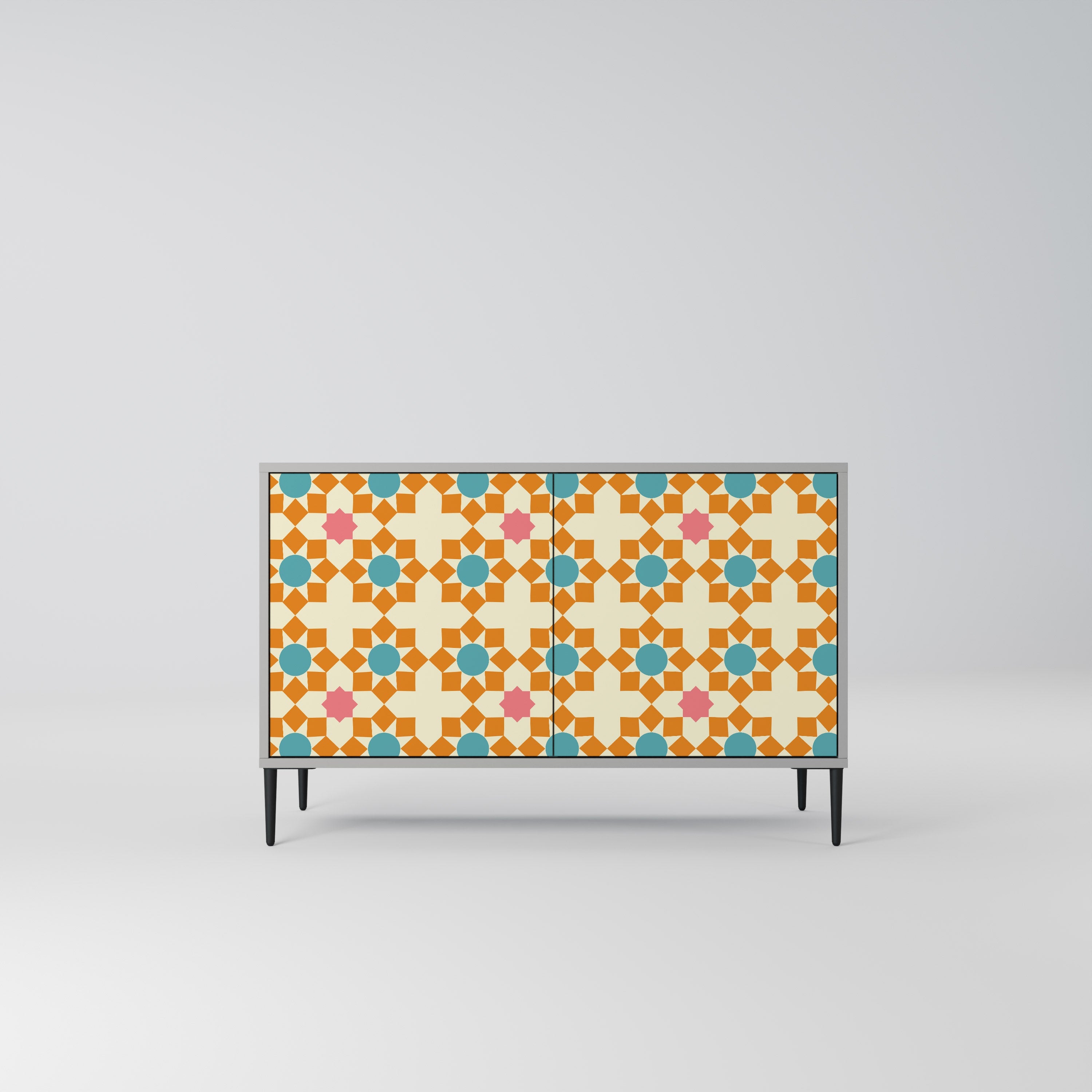 Buffet 2 portes à décor floral, finition grise