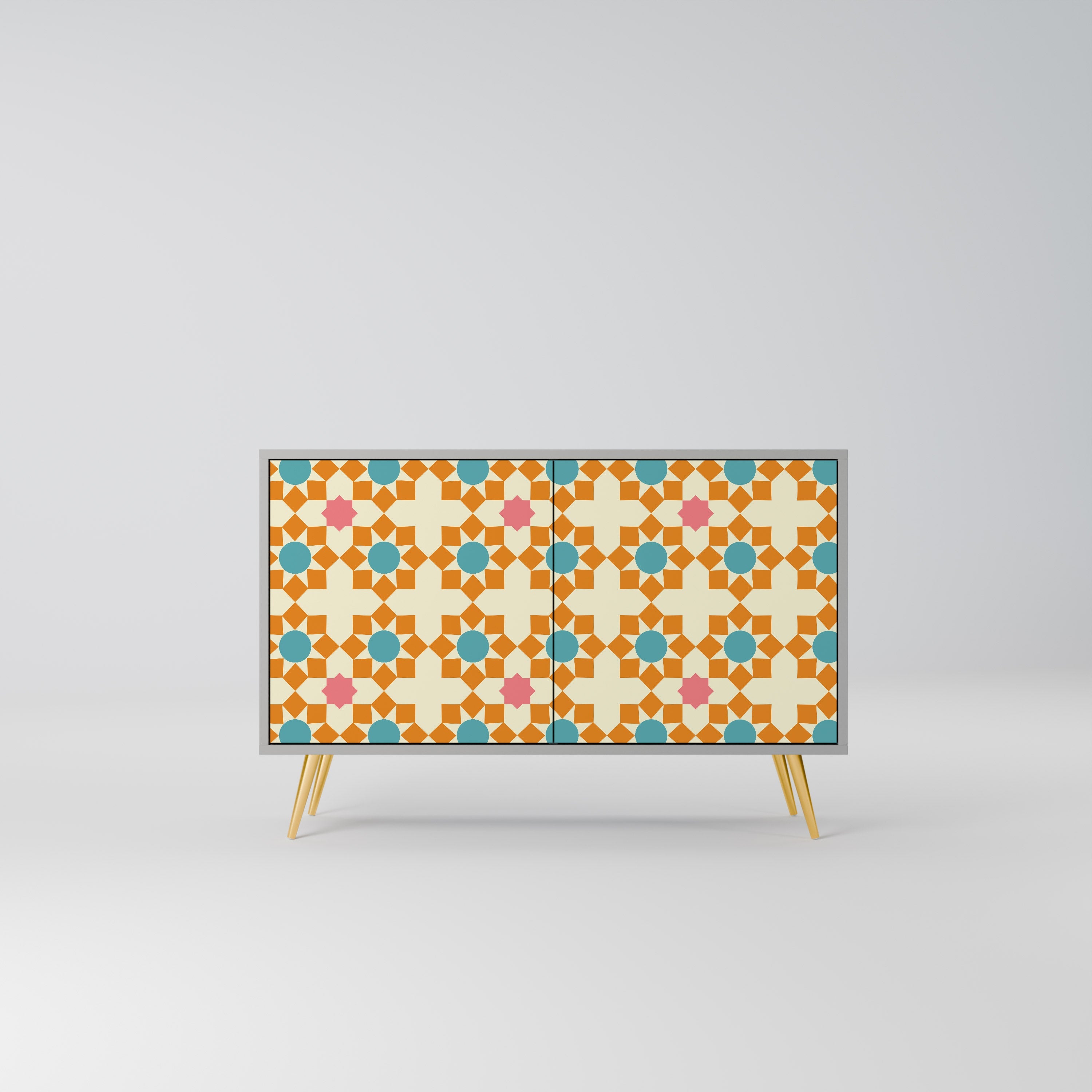 Buffet 2 portes à décor floral, finition grise