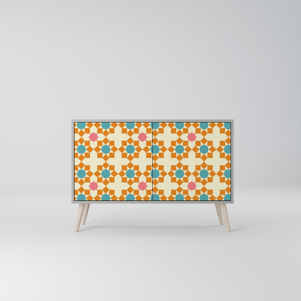 Buffet 2 portes à décor floral, finition grise