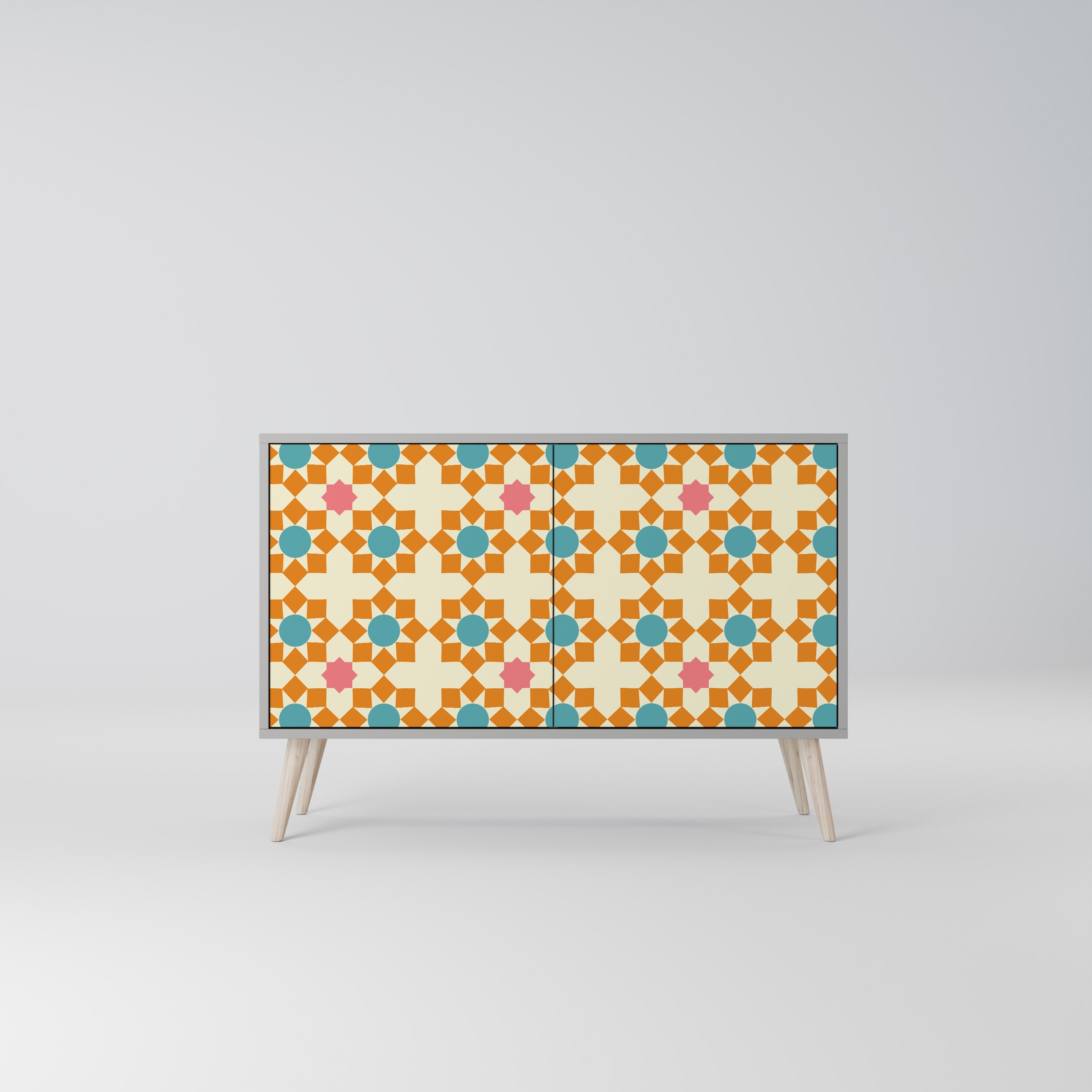 Buffet 2 portes à décor floral, finition grise