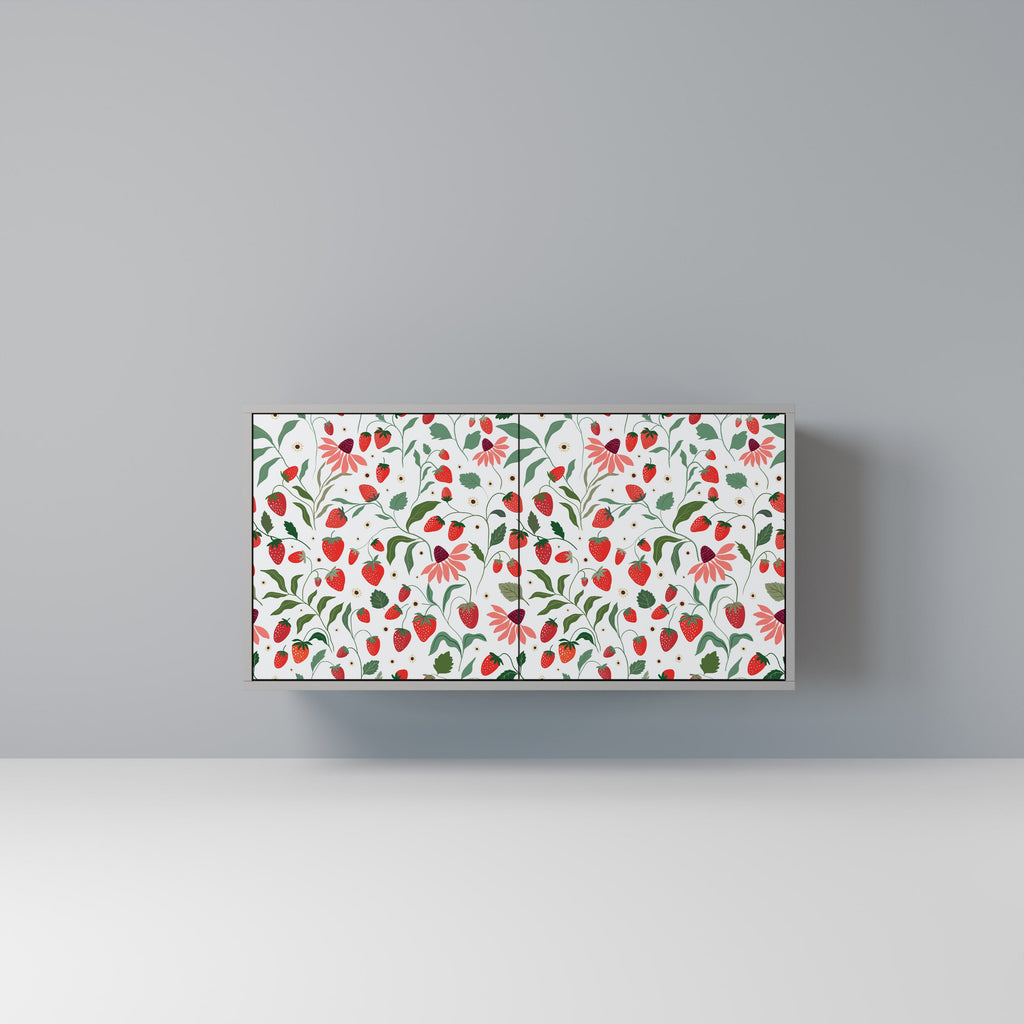 Buffet 2 portes FLOWERS AND STRAWBERRIES, finition grise