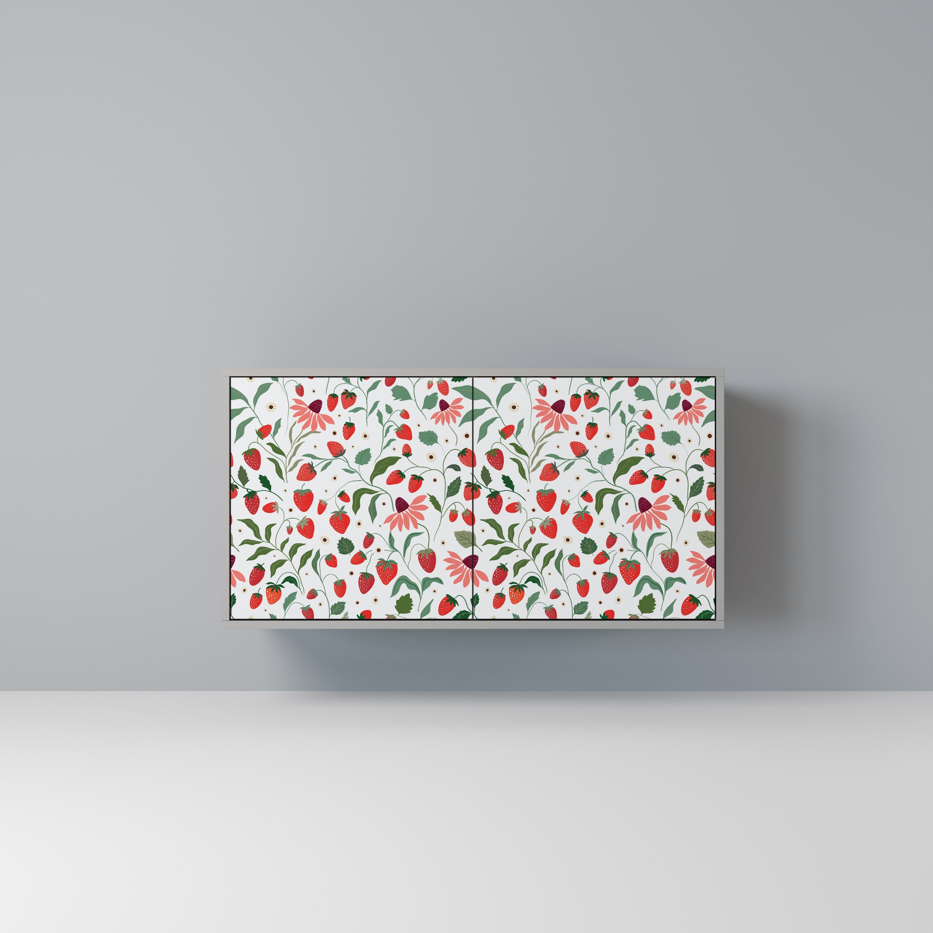 Buffet 2 portes FLOWERS AND STRAWBERRIES, finition grise