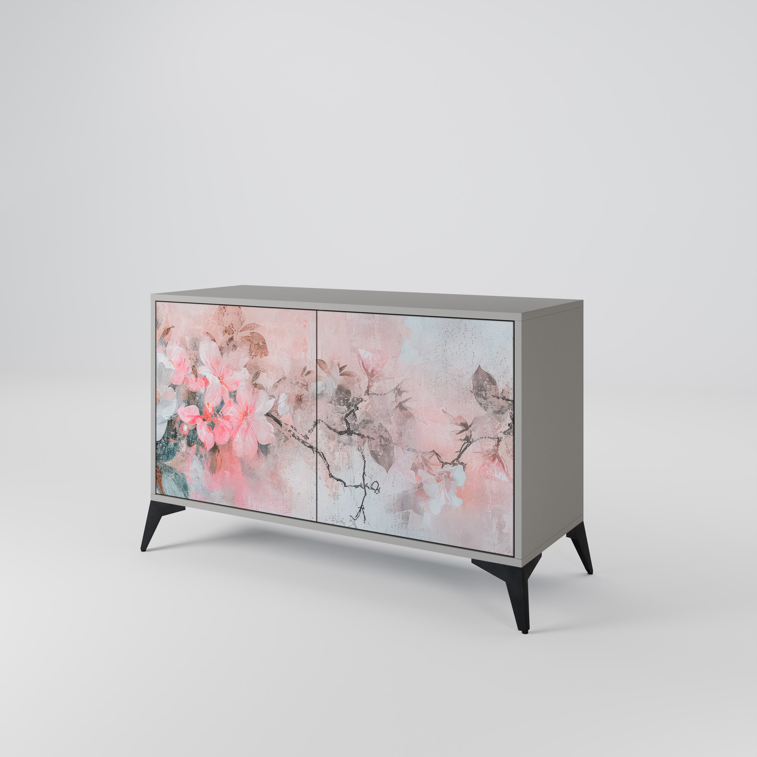 Buffet 2 portes CHERRY BLOSSOM finition grise