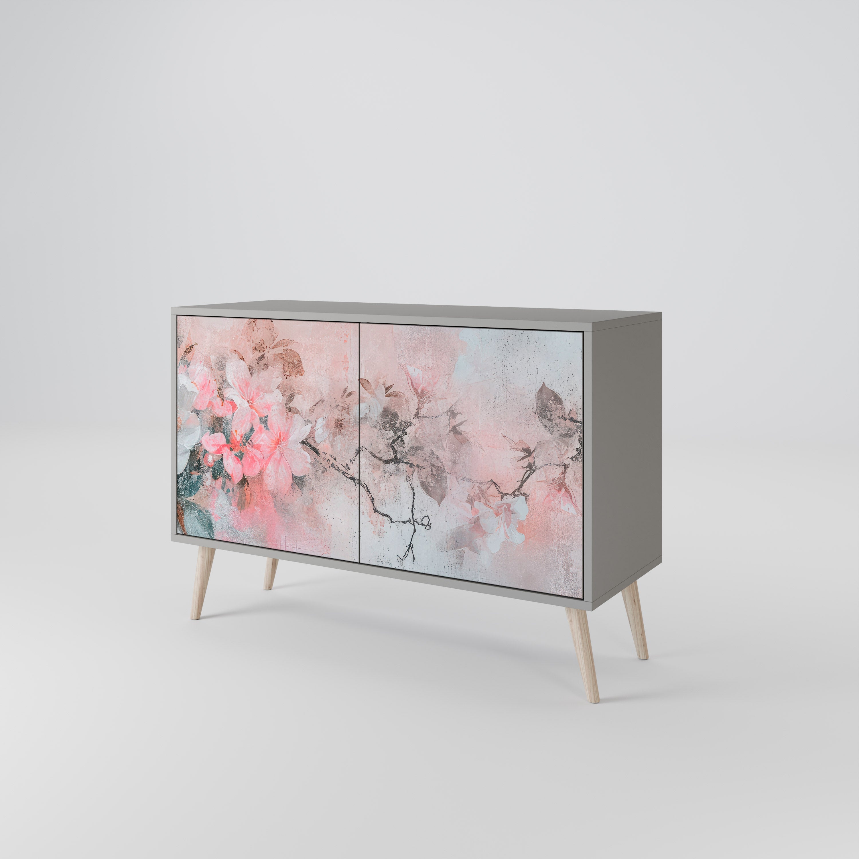 Buffet 2 portes CHERRY BLOSSOM finition grise