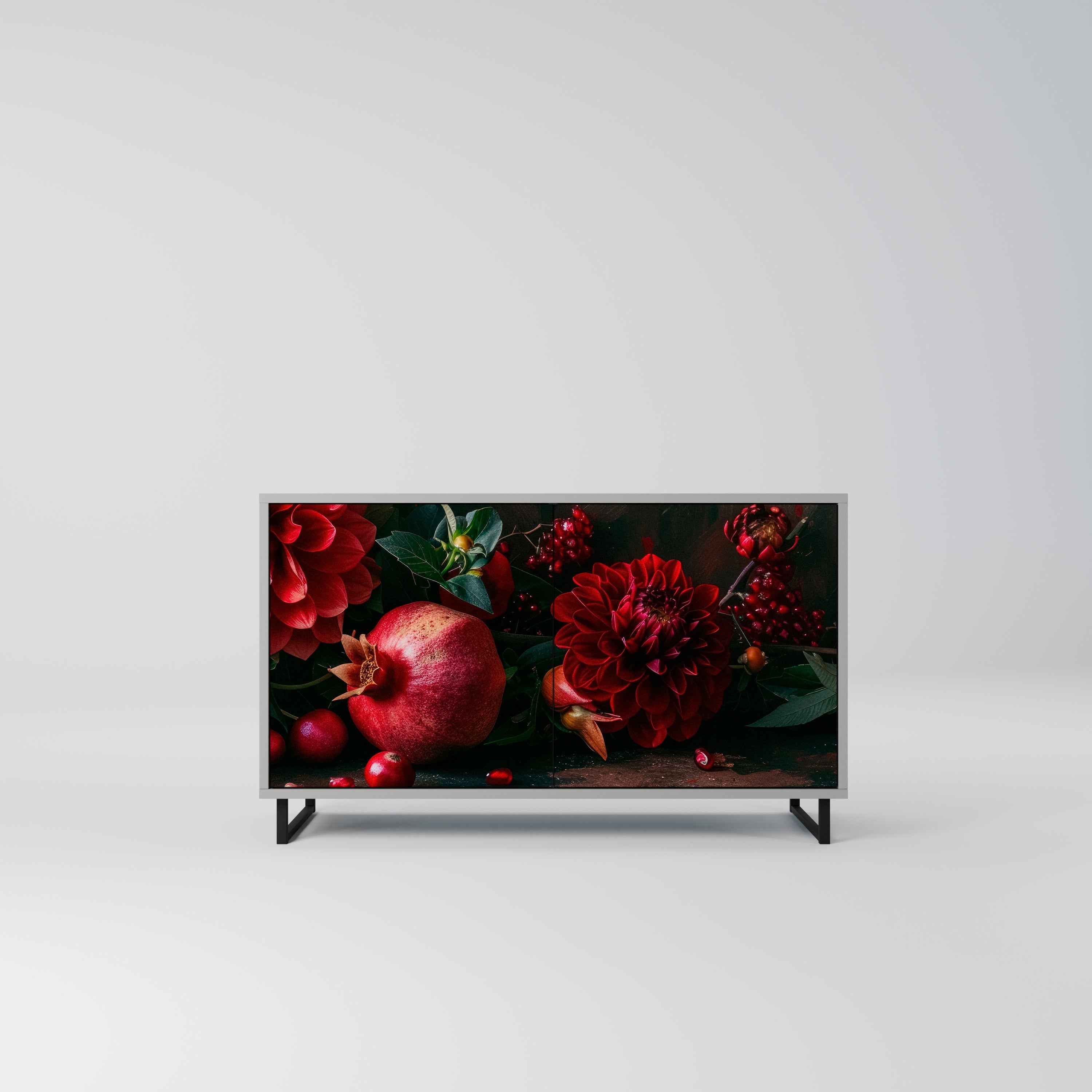 Buffet 2 portes DAHLIAS ET GRENADES en finition grise