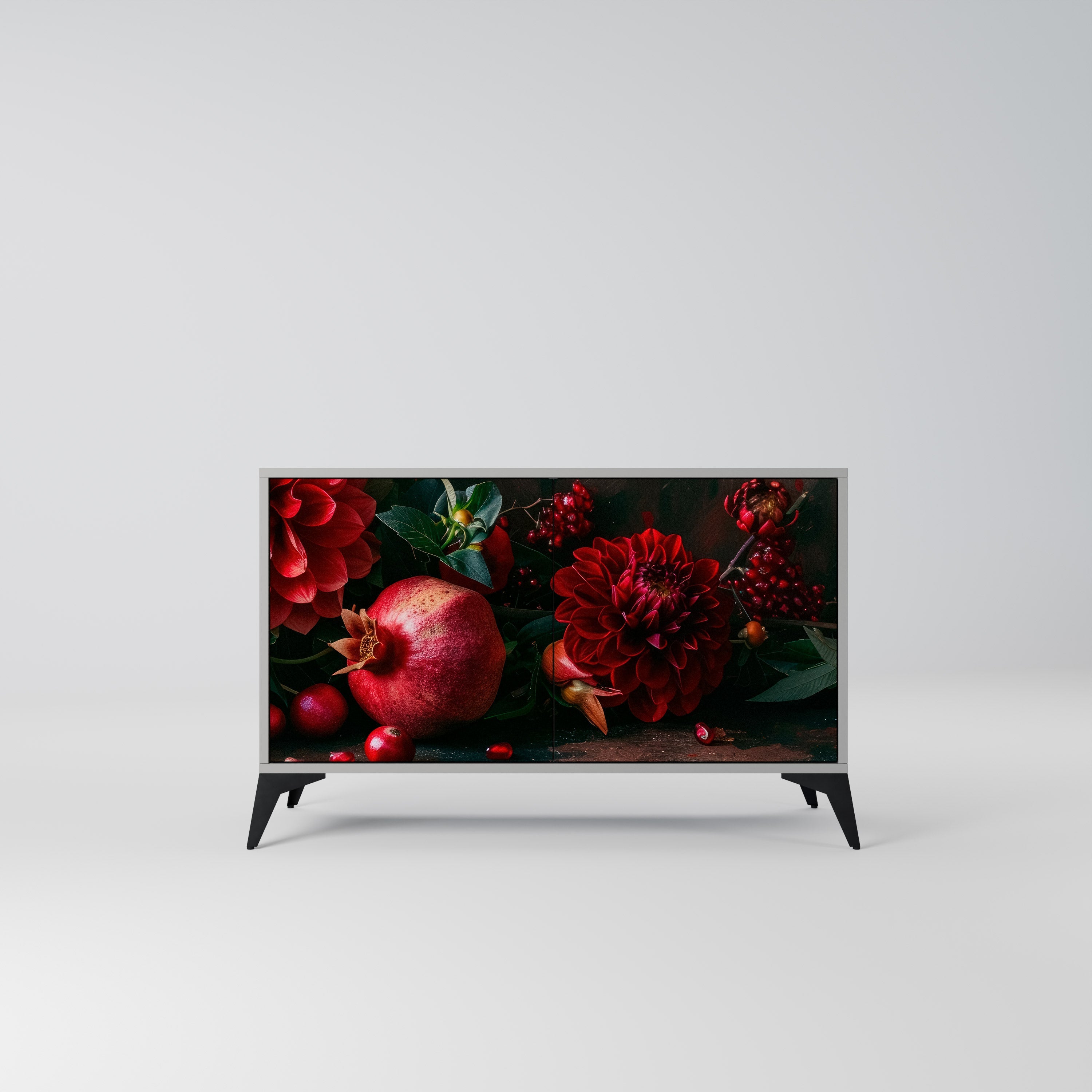 Buffet 2 portes DAHLIAS ET GRENADES en finition grise