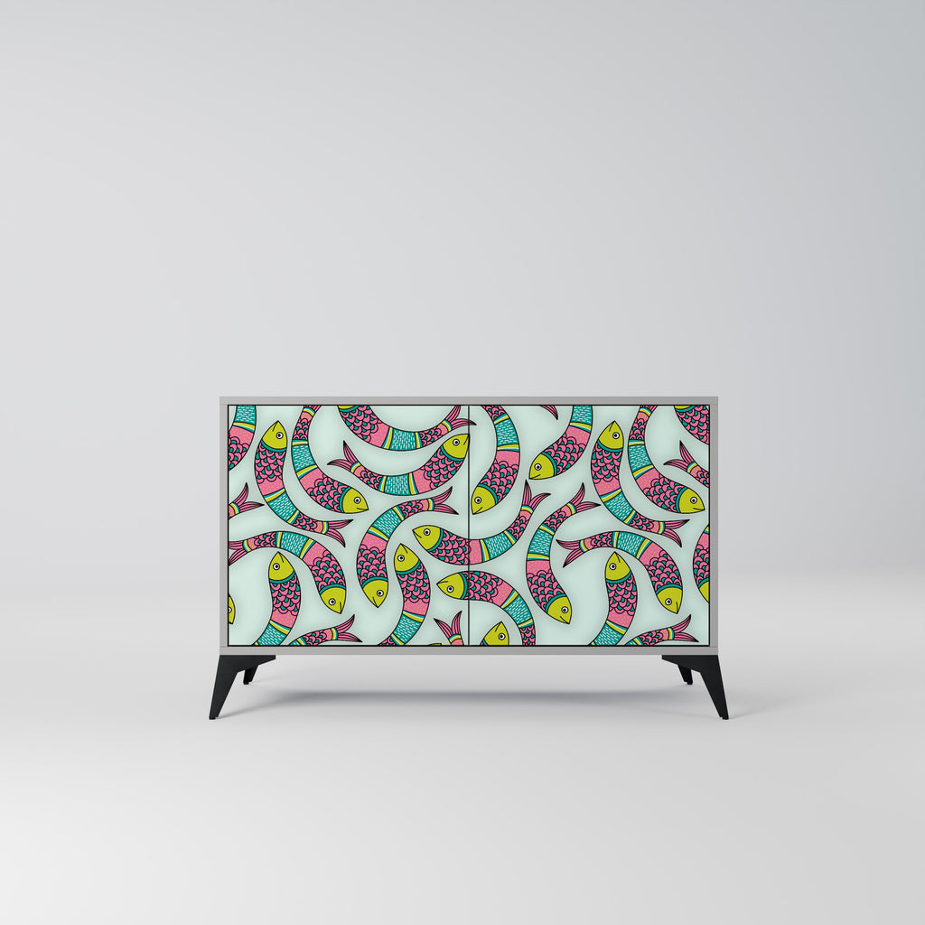 Buffet 2 portes INDIAN FISH finition grise