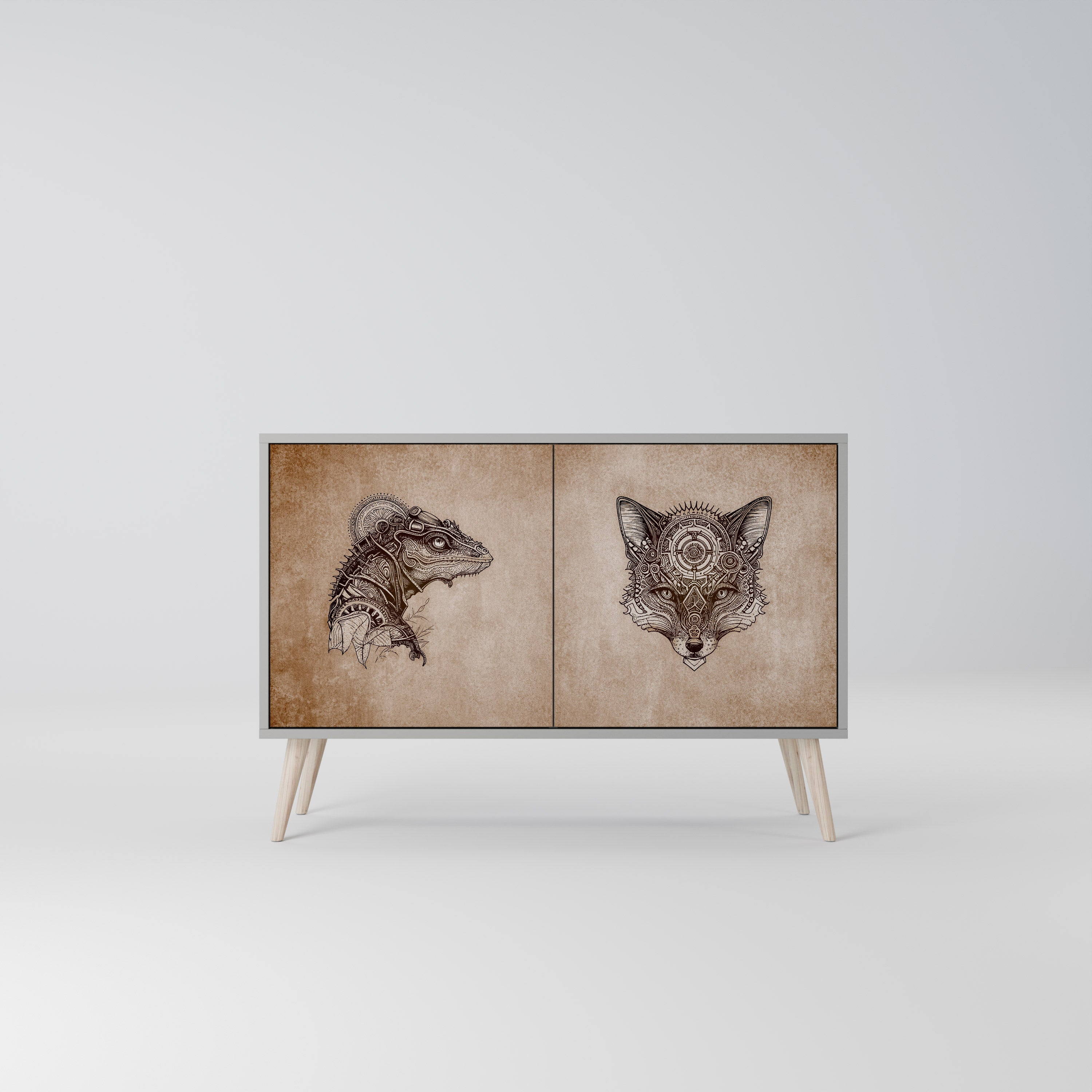 STEAMPUNK CLAN 2-Door Sideboard in Grey Finish