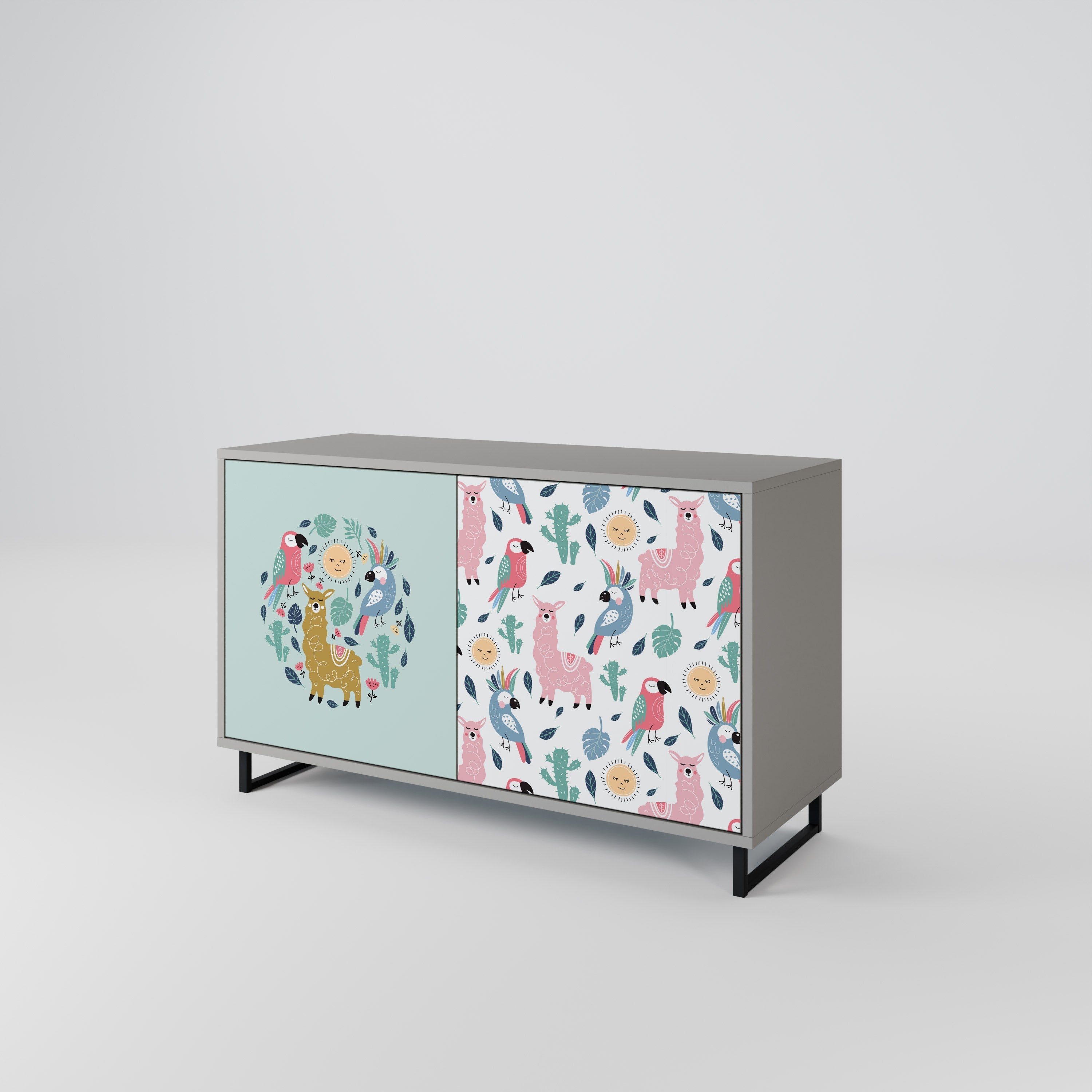 COLORFUL ALPACAS 2-Door Sideboard in Grey Finish