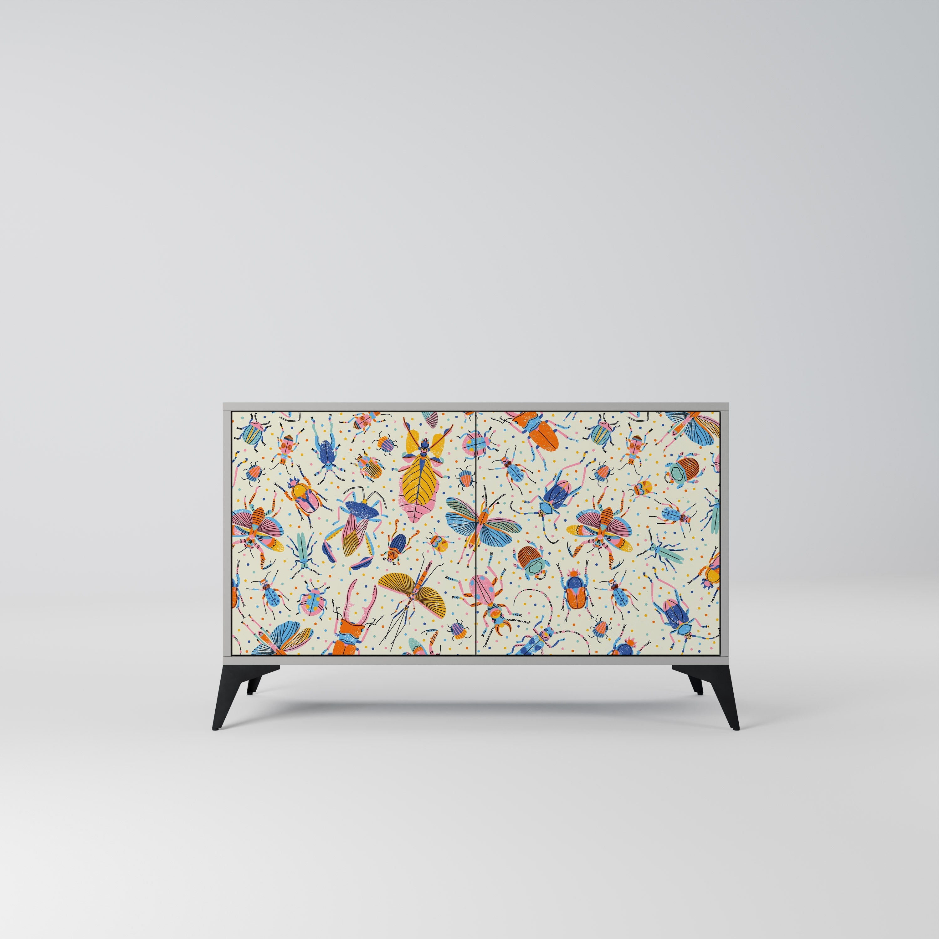 COLORFUL INSECTS 2-Door Sideboard in Grey Finish