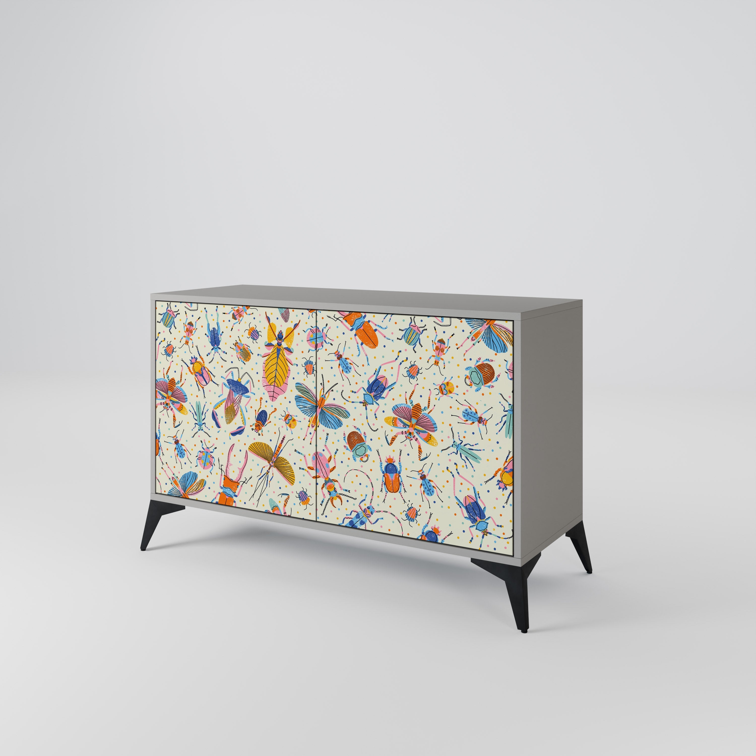COLORFUL INSECTS 2-Door Sideboard in Grey Finish