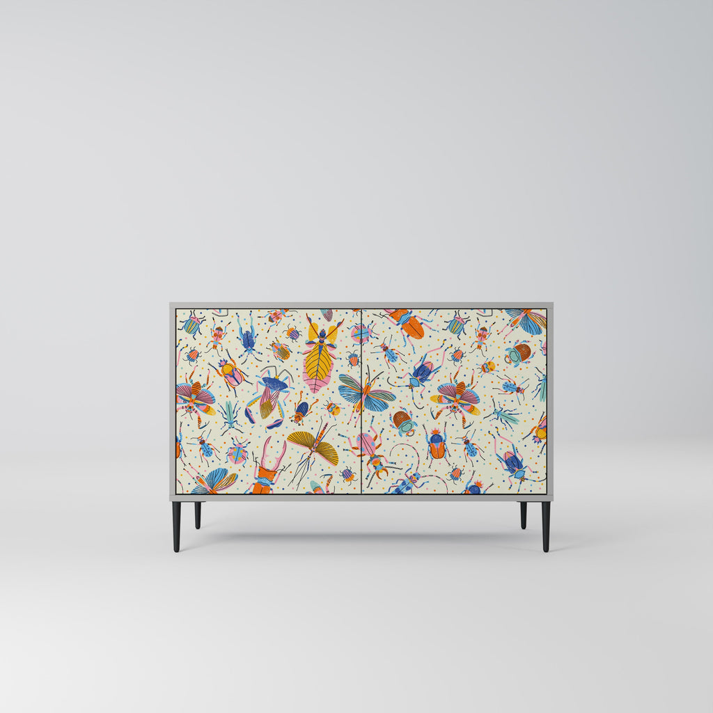 Buffet 2 portes INSECTES COLORÉS en finition grise