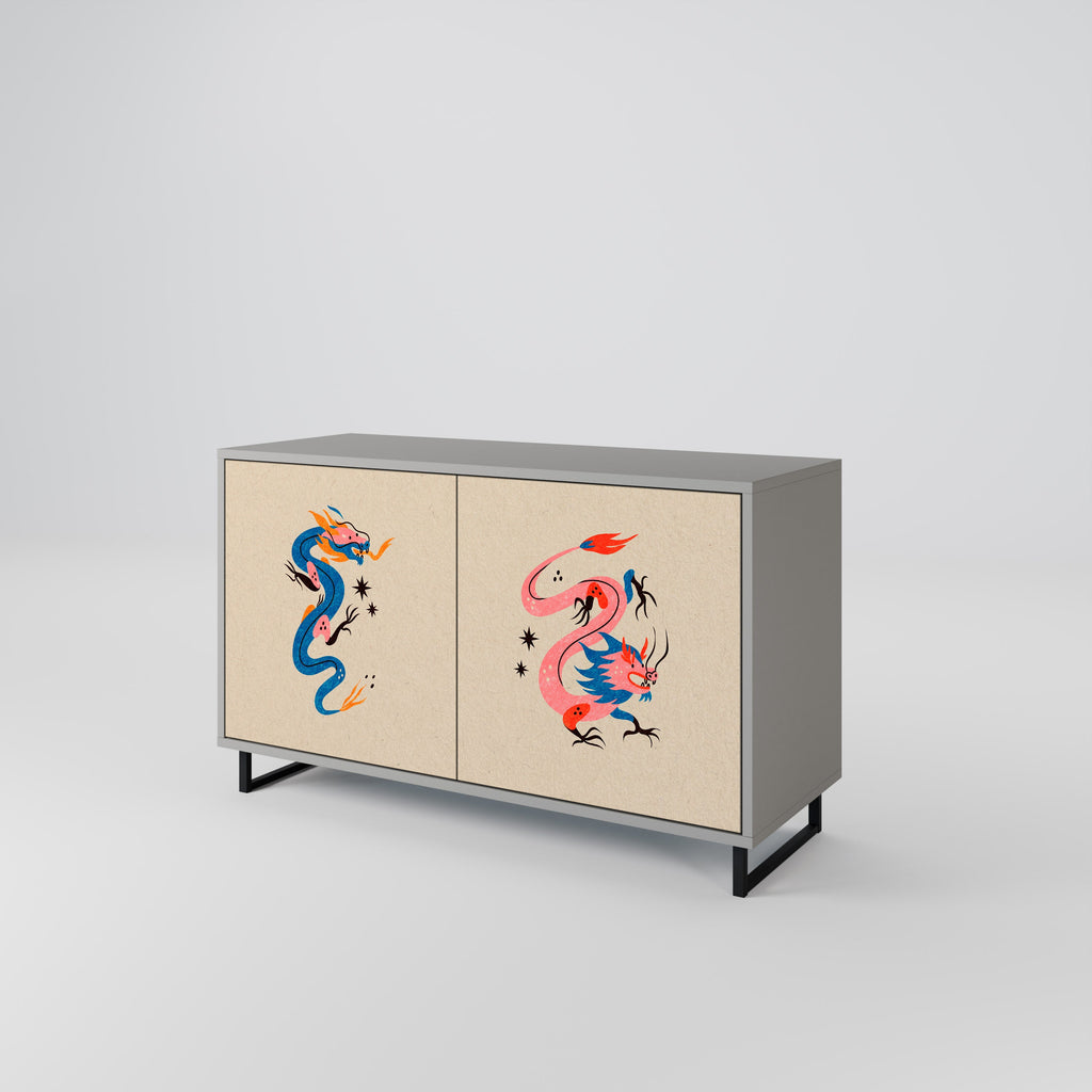 Buffet 2 portes CRÉATURES MYTHOLOGIQUES en finition grise