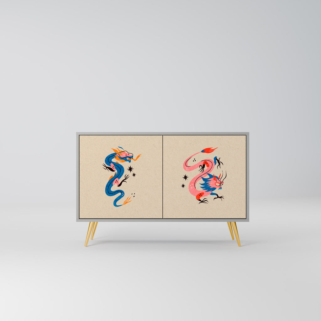 Buffet 2 portes CRÉATURES MYTHOLOGIQUES en finition grise