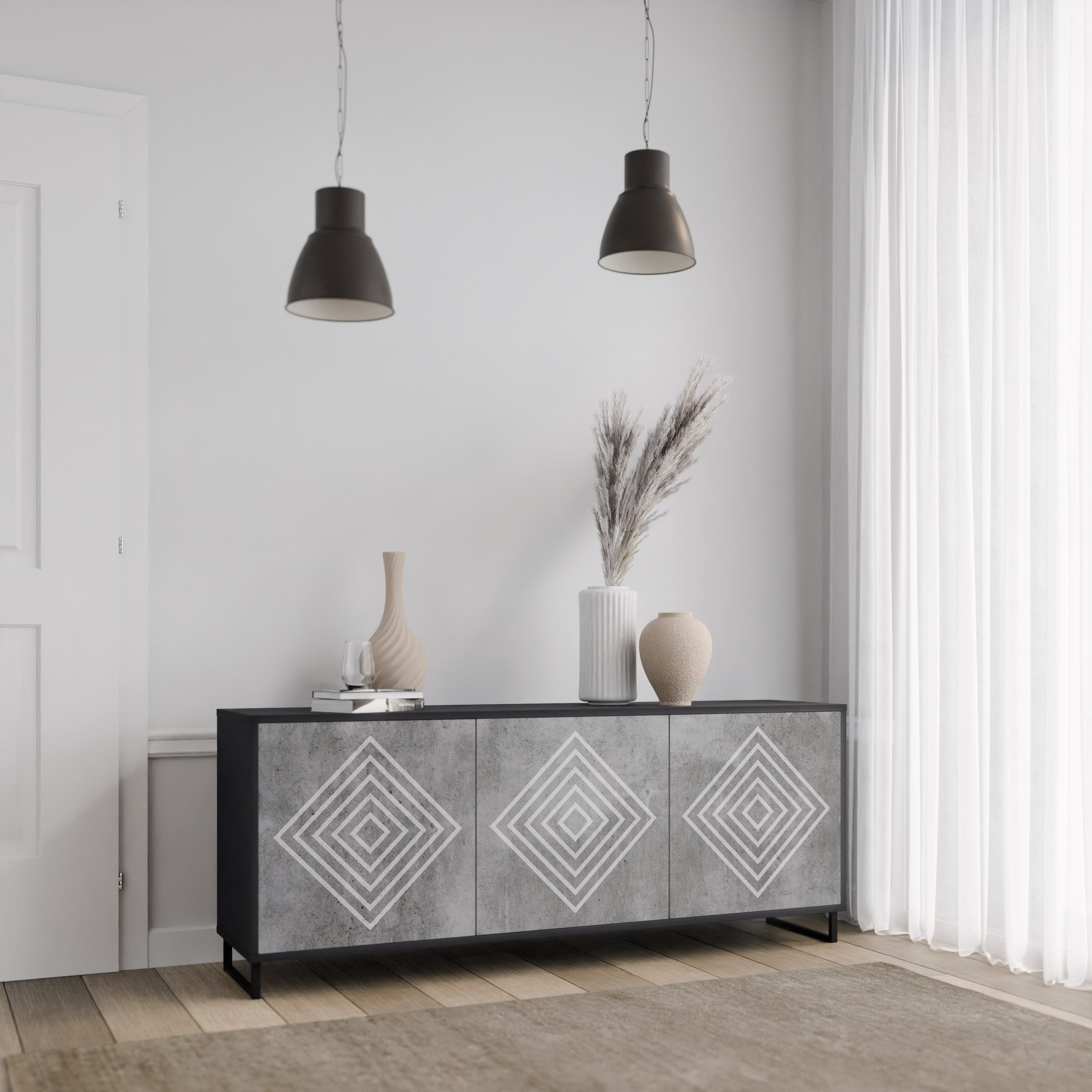 Buffet 3 portes POLYGONAL ARTISTRY en finition noire