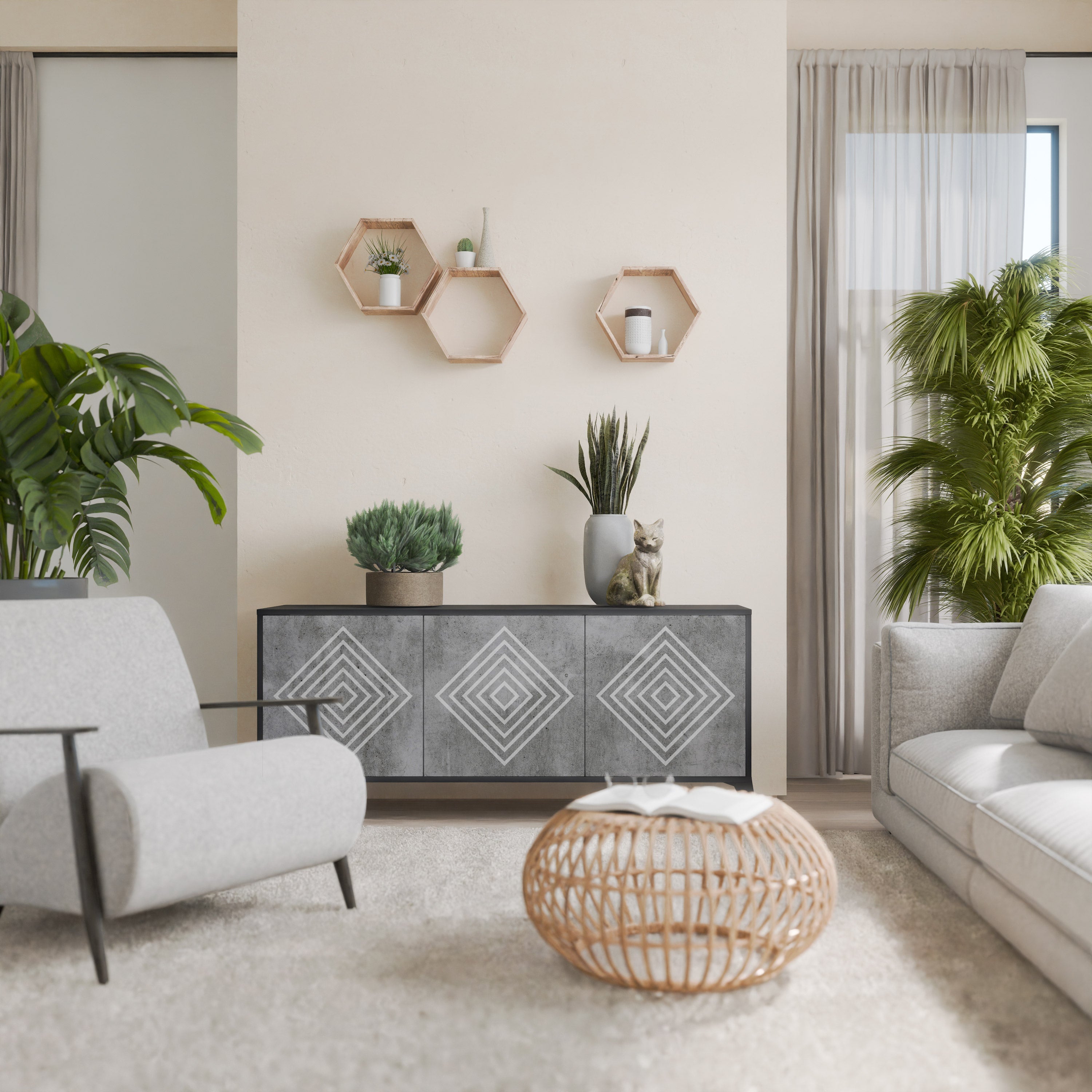 Buffet 3 portes POLYGONAL ARTISTRY en finition noire