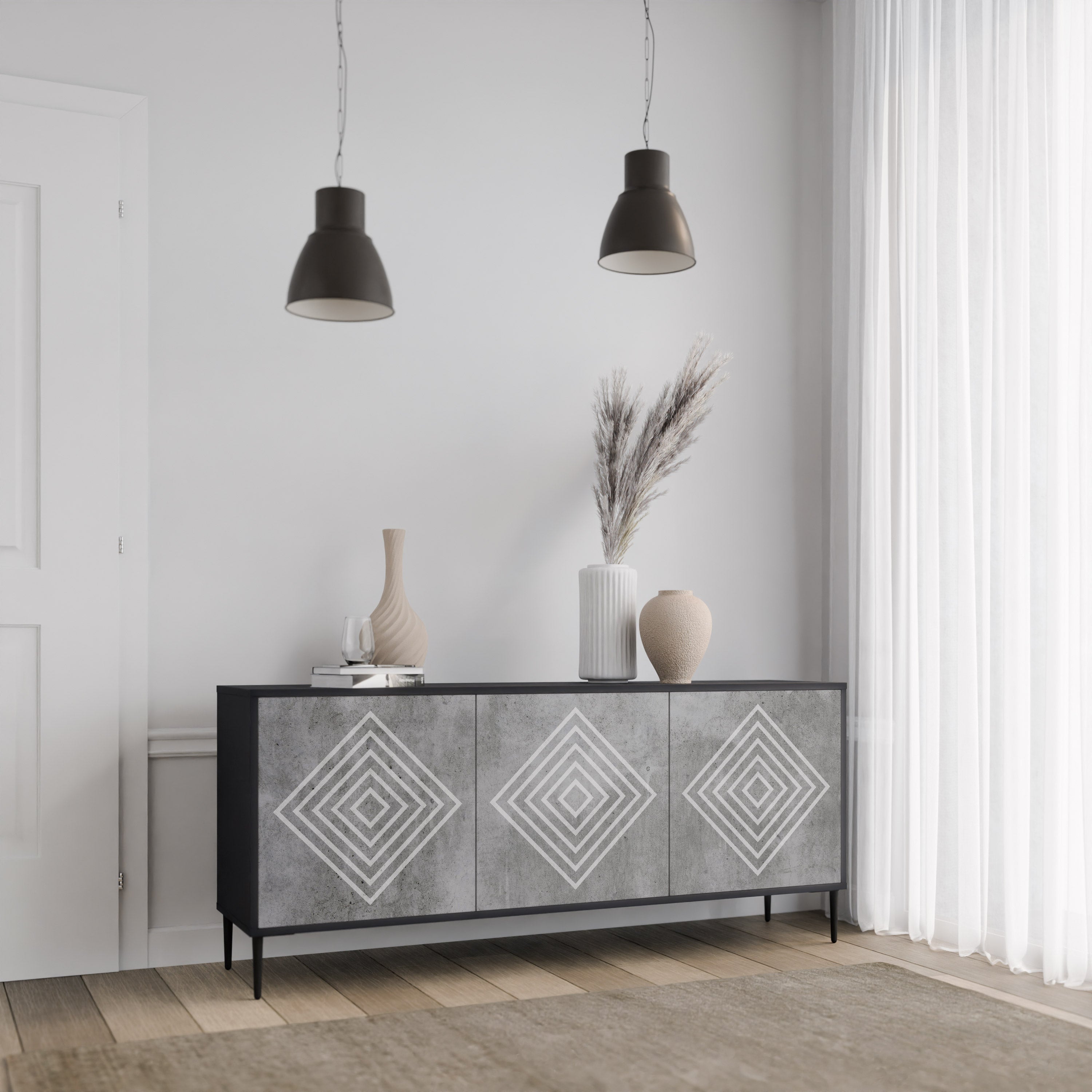 Buffet 3 portes POLYGONAL ARTISTRY en finition noire
