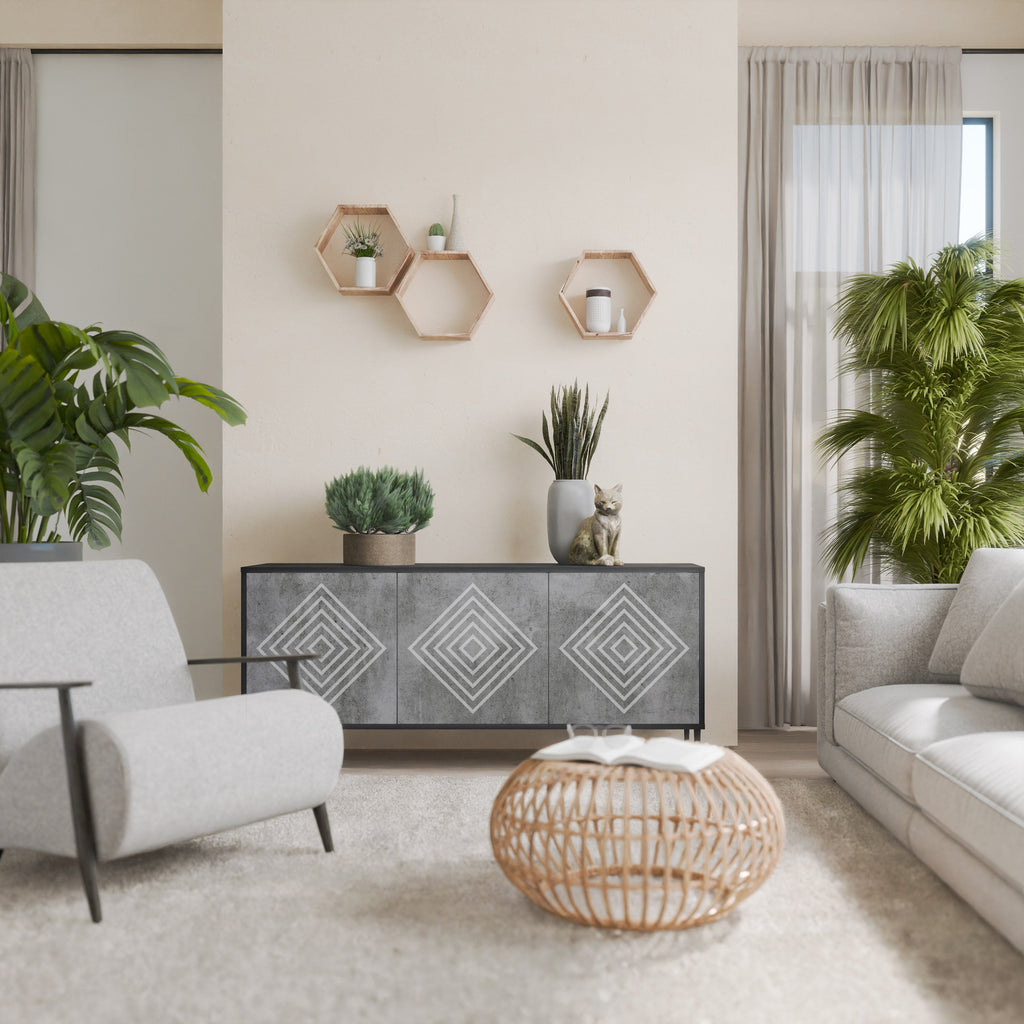 Buffet 3 portes POLYGONAL ARTISTRY en finition noire