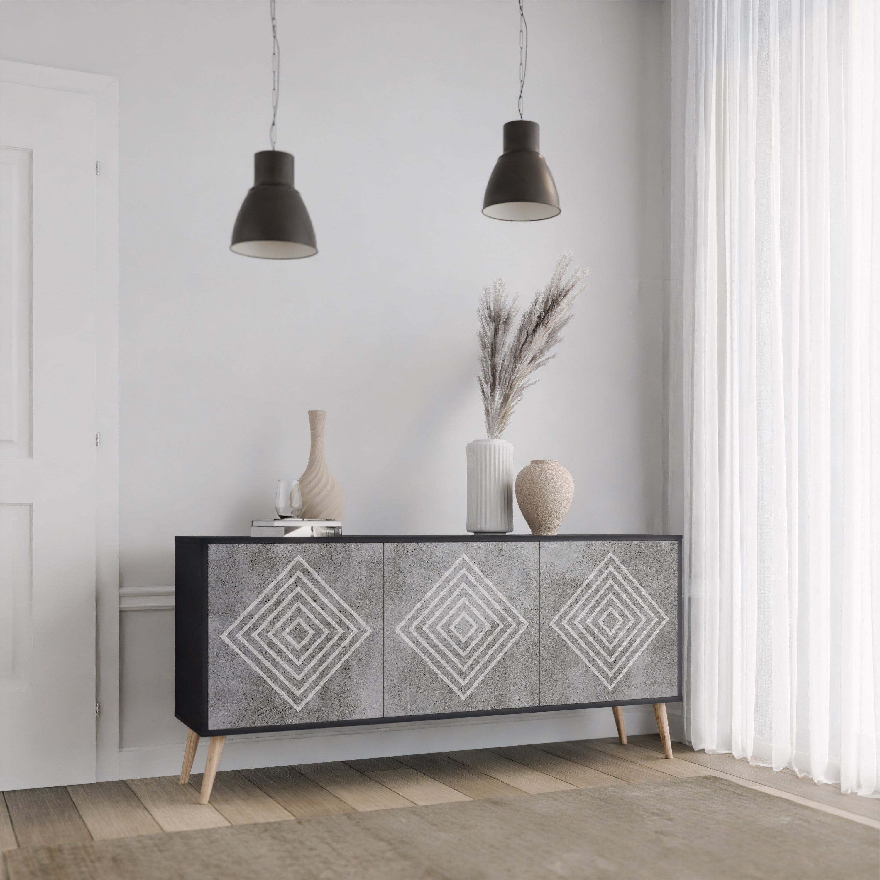 Buffet 3 portes POLYGONAL ARTISTRY en finition noire