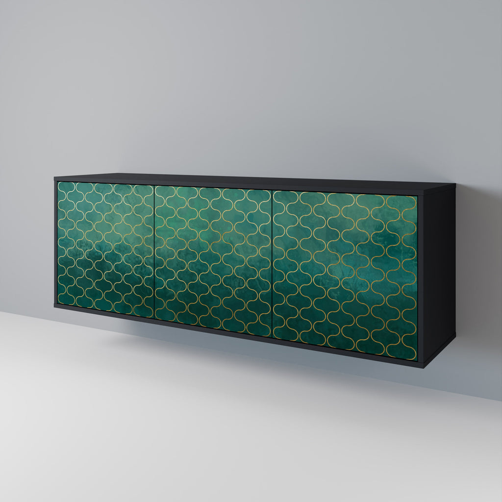 Buffet 3 portes TESSELATED GREENERY, finition noire