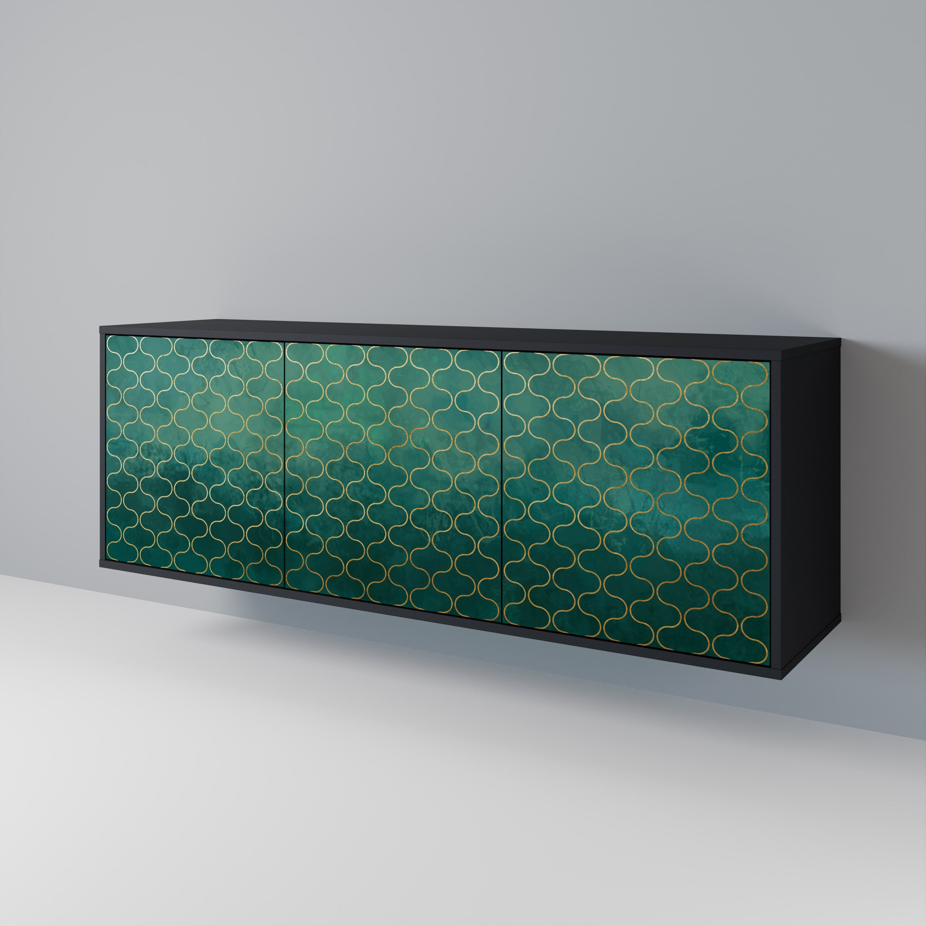 Buffet 3 portes TESSELATED GREENERY, finition noire