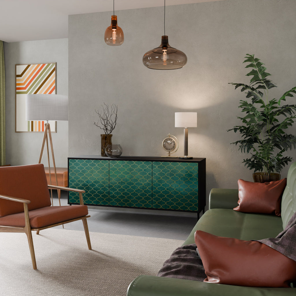 Buffet 3 portes TESSELATED GREENERY, finition noire