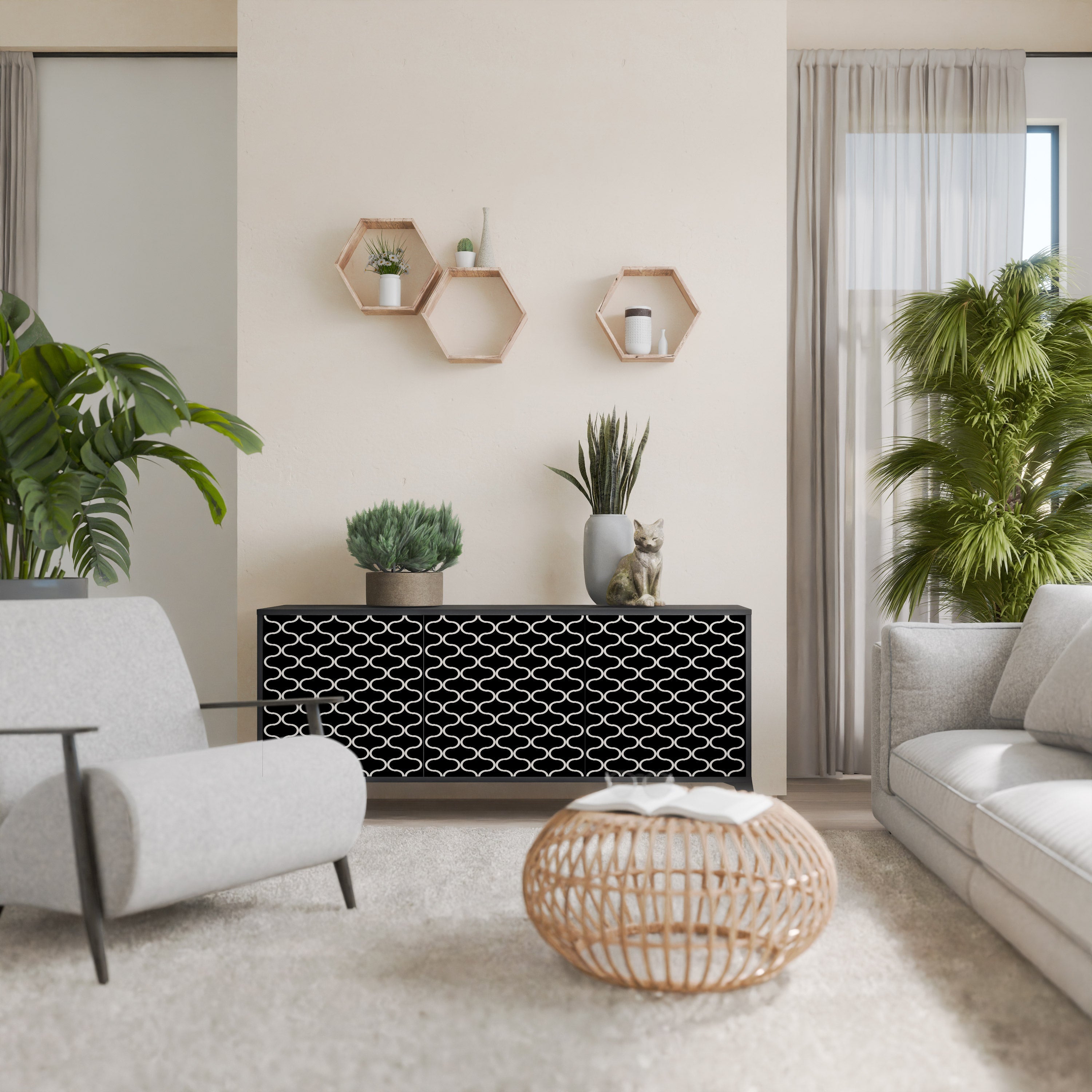 Buffet 3 portes TESSELATED BLACKNESS en finition noire