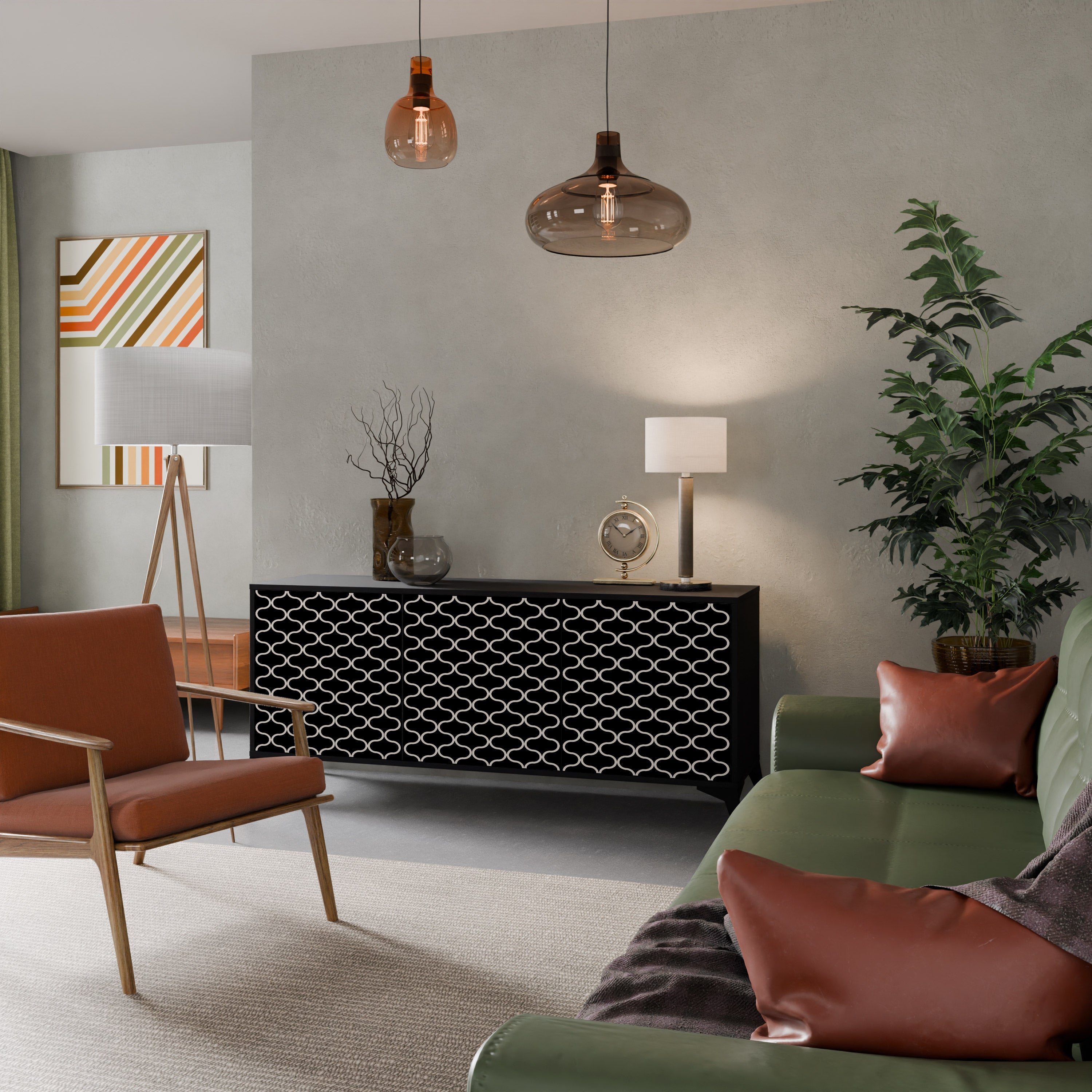 Buffet 3 portes TESSELATED BLACKNESS en finition noire