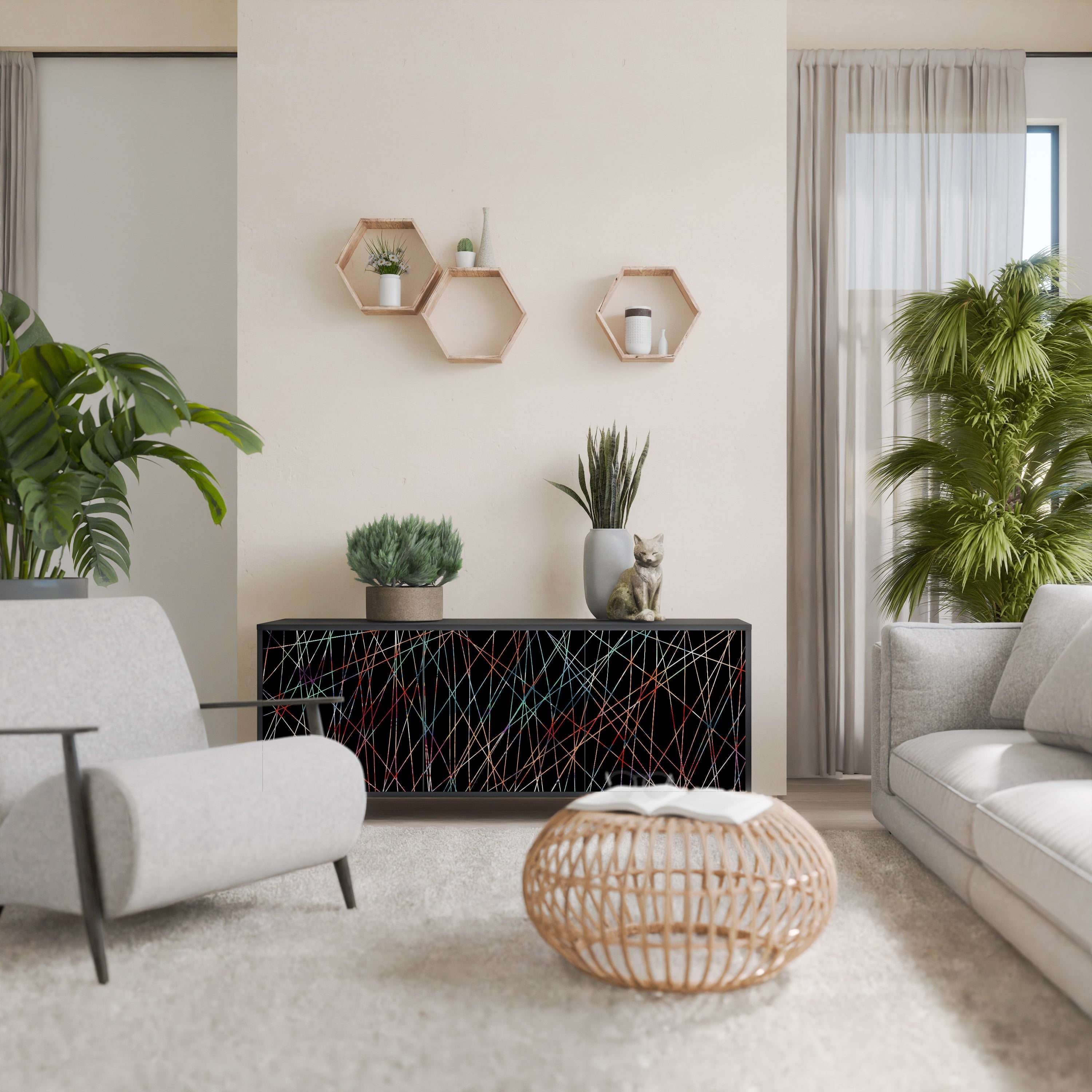 Buffet 3 portes LUMINOUS SNARE finition noire