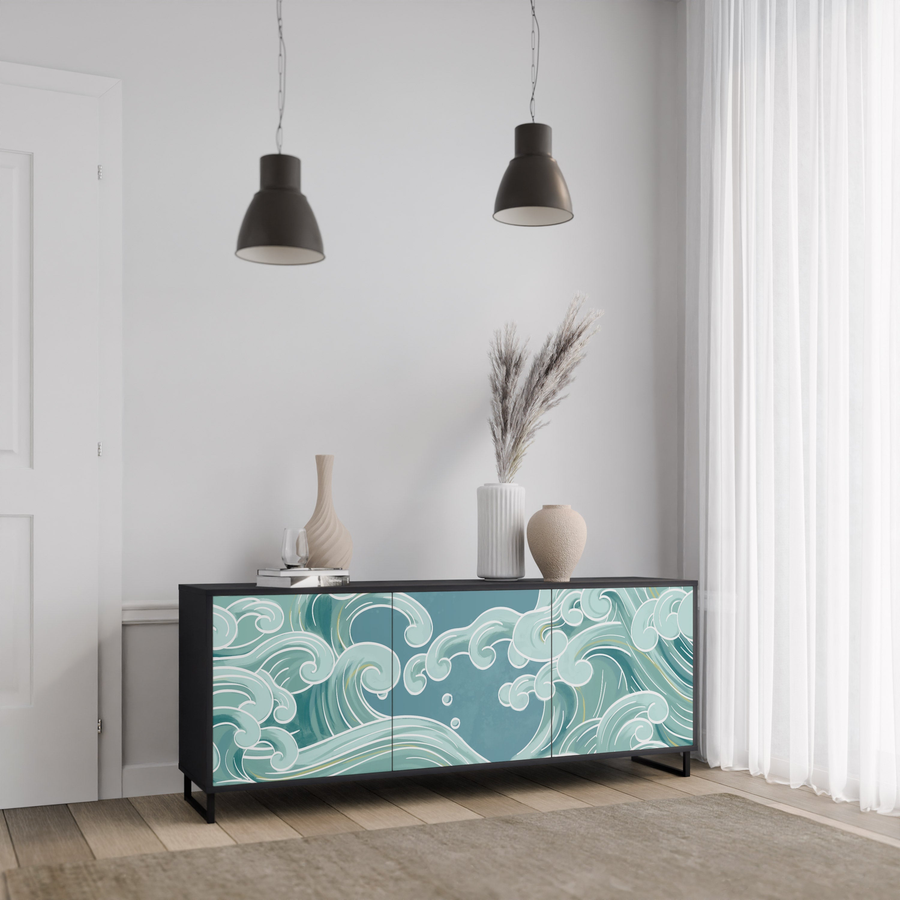 Buffet 3 portes ASIAN SWAY finition noire