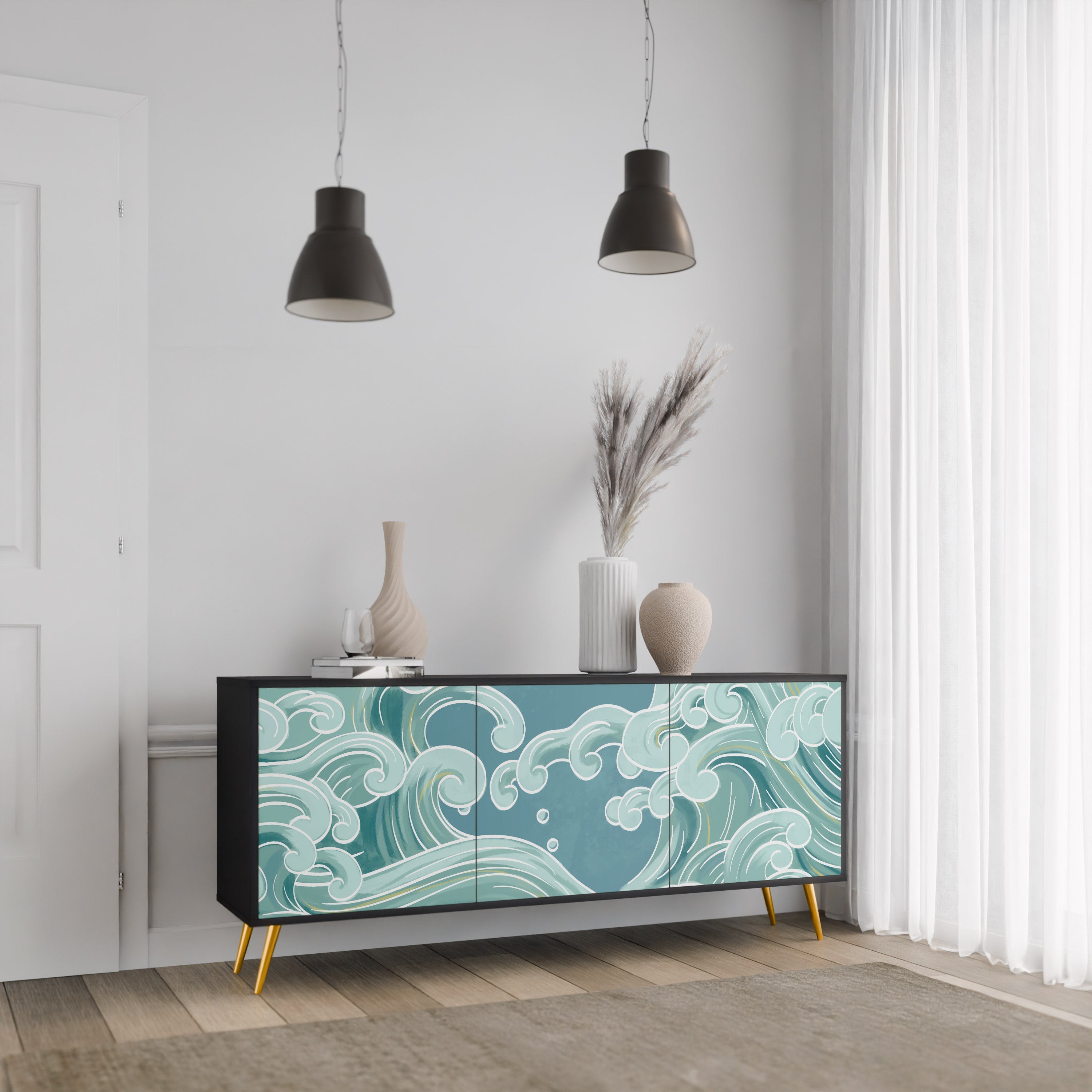 Buffet 3 portes ASIAN SWAY finition noire